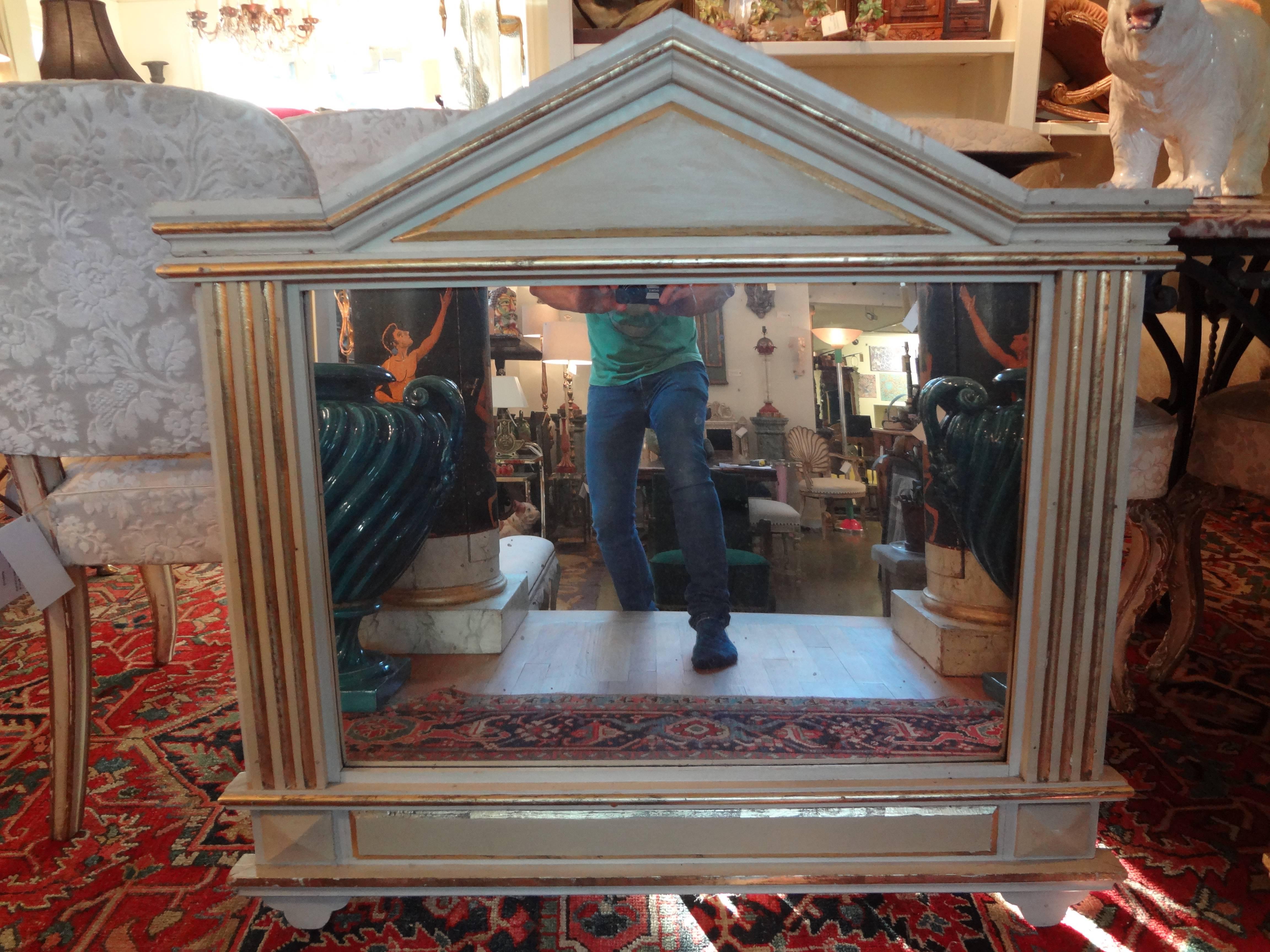 Pair of Italian Neoclassical Style Mirrors, Painted and Giltwood 1