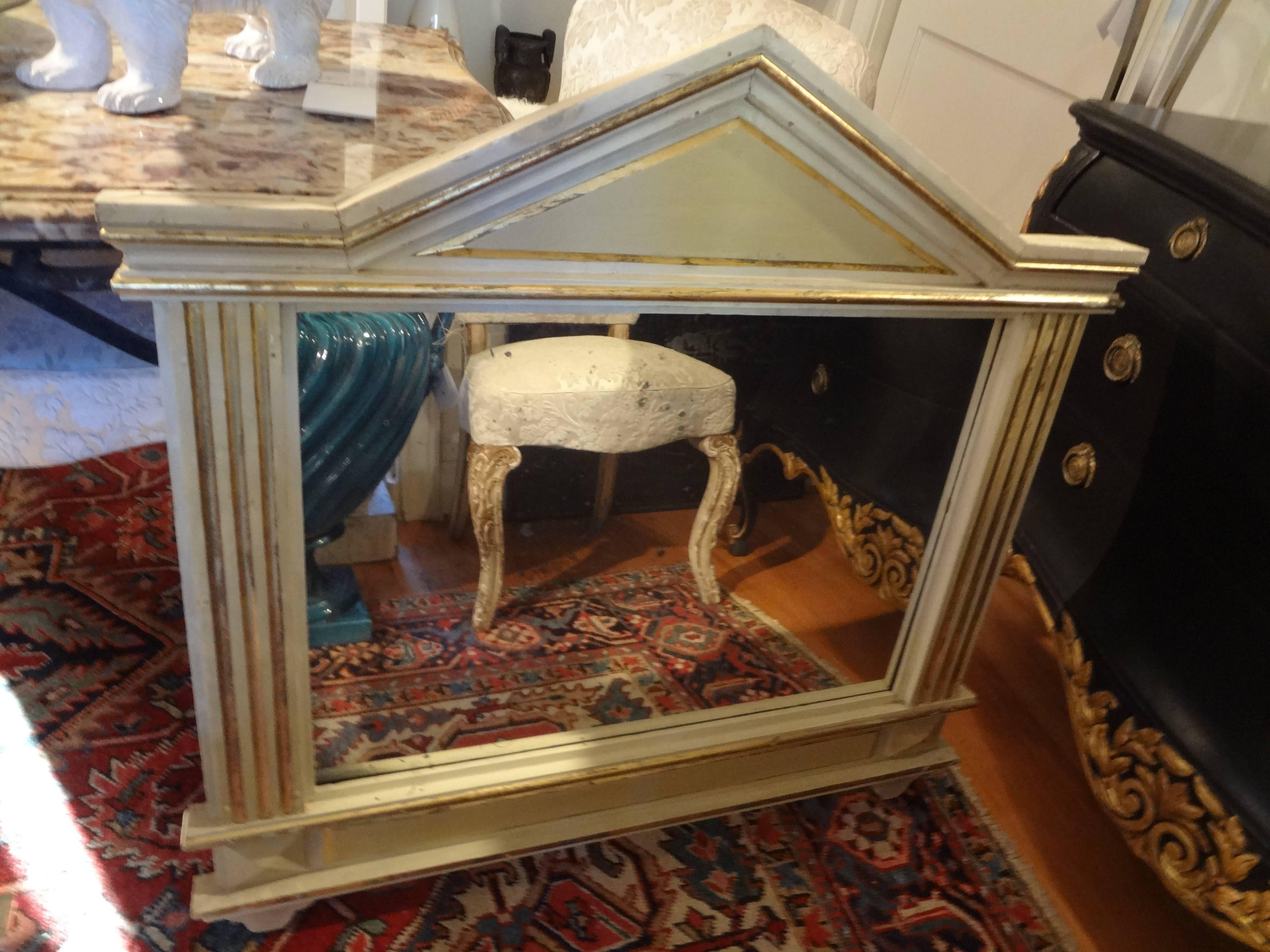 Palladian Pair of Italian Neoclassical Style Mirrors, Painted and Giltwood
