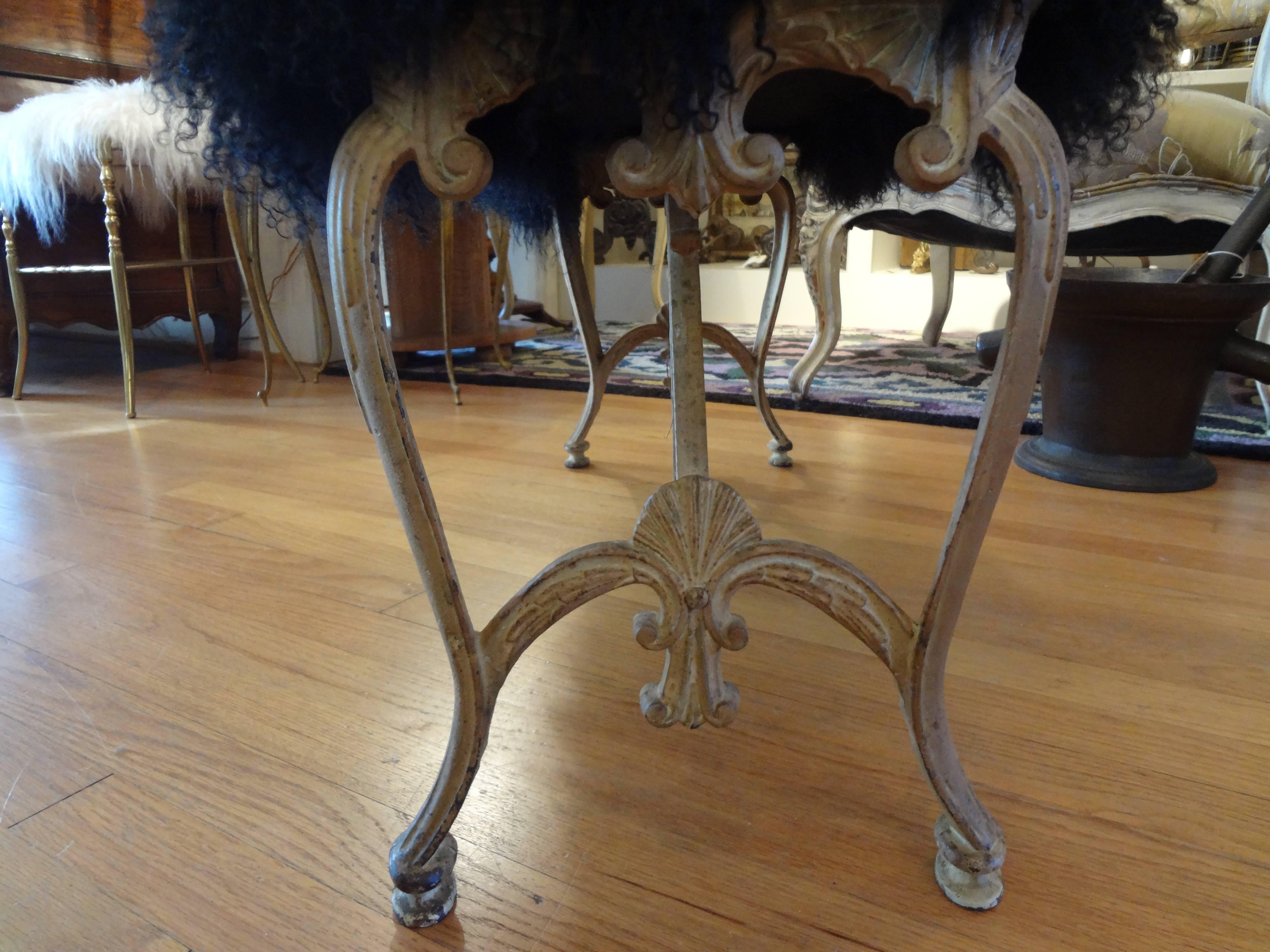 Iron Bench Upholstered in Mongolian Lambs Wool In Good Condition In Houston, TX