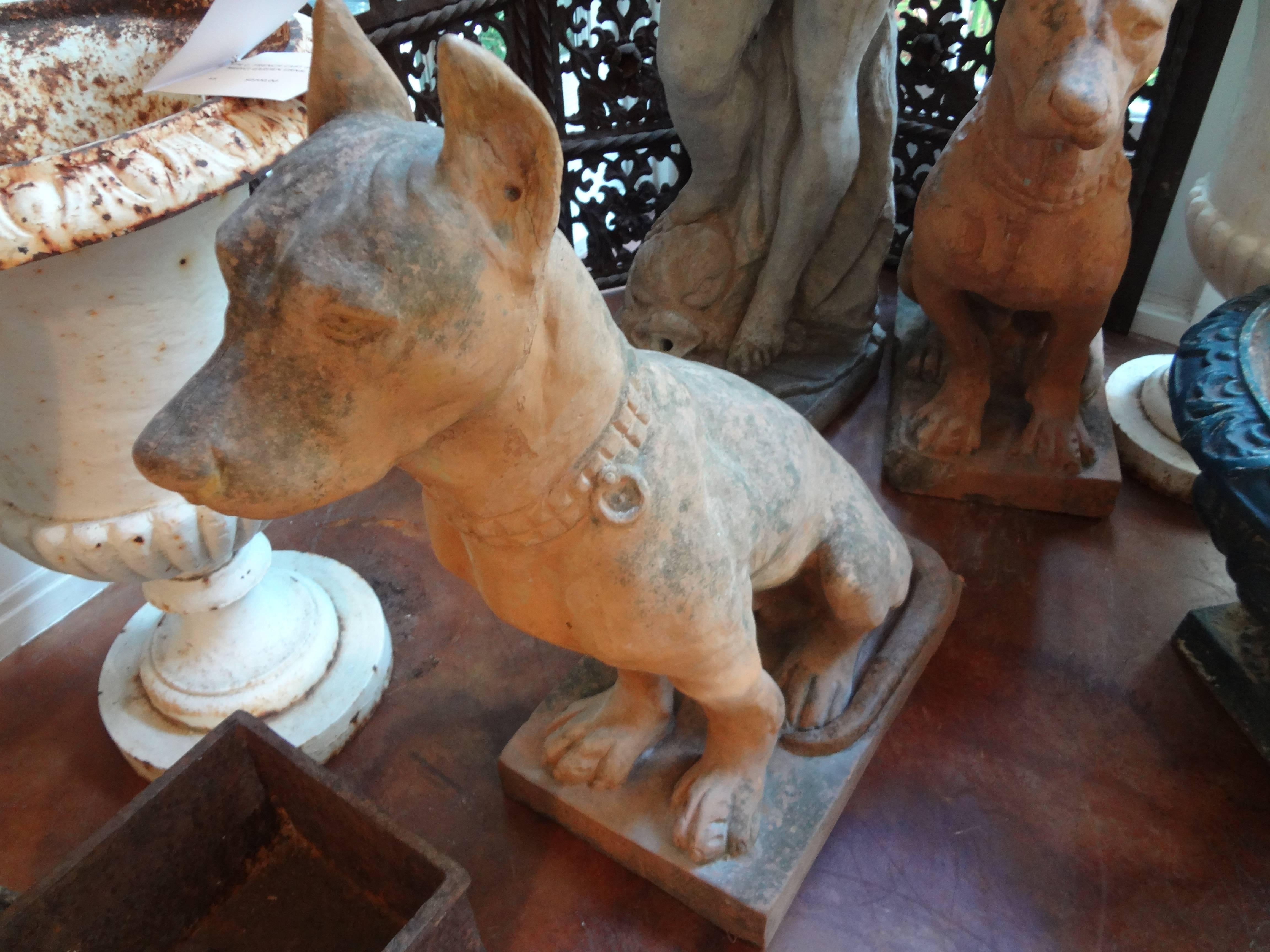 Pair of Antique Italian Terracotta Dog Statues 1