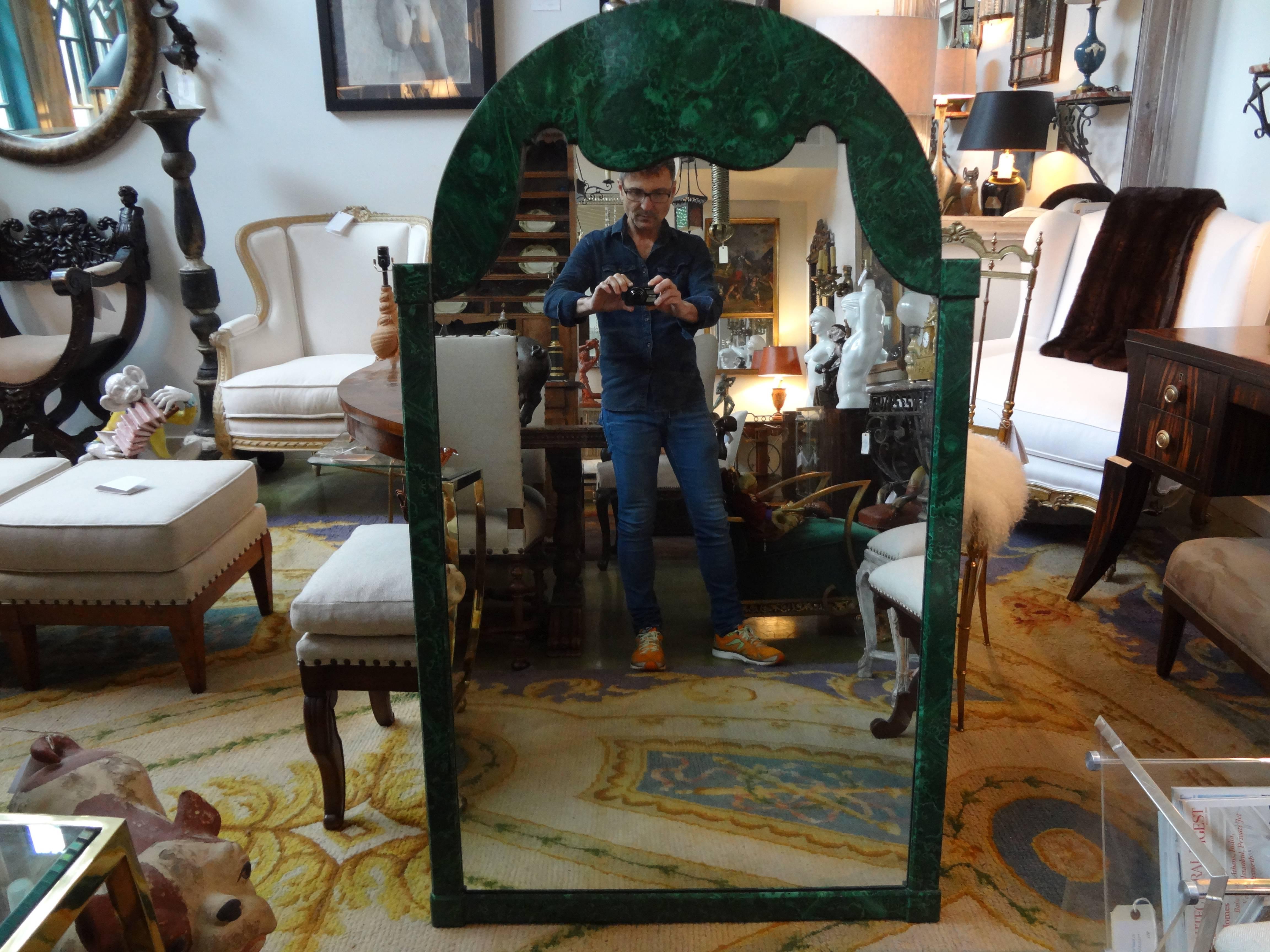 Wood Italian Faux Malachite Lacquered Mirror, circa 1960