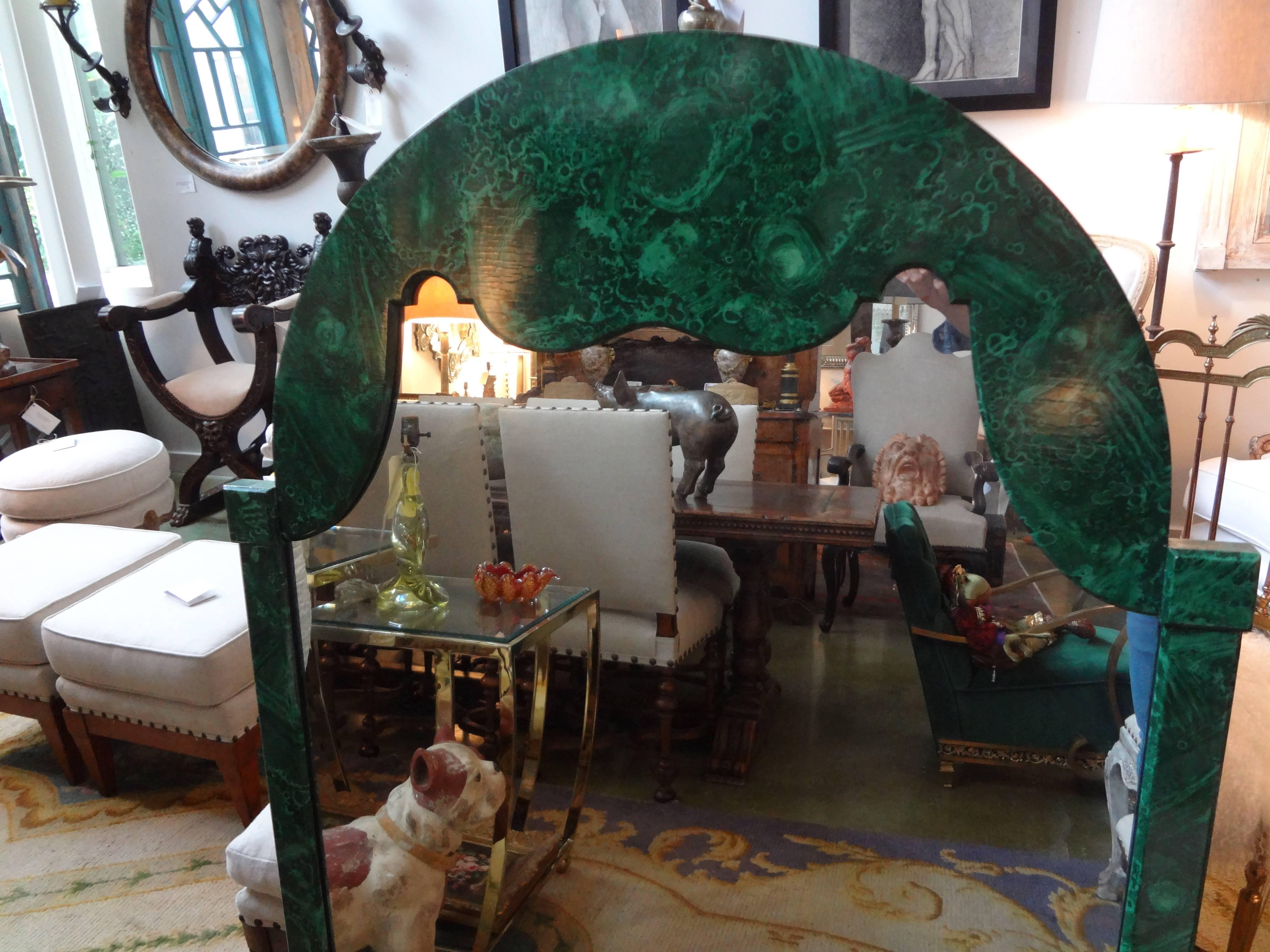 Hollywood Regency Italian Faux Malachite Lacquered Mirror, circa 1960