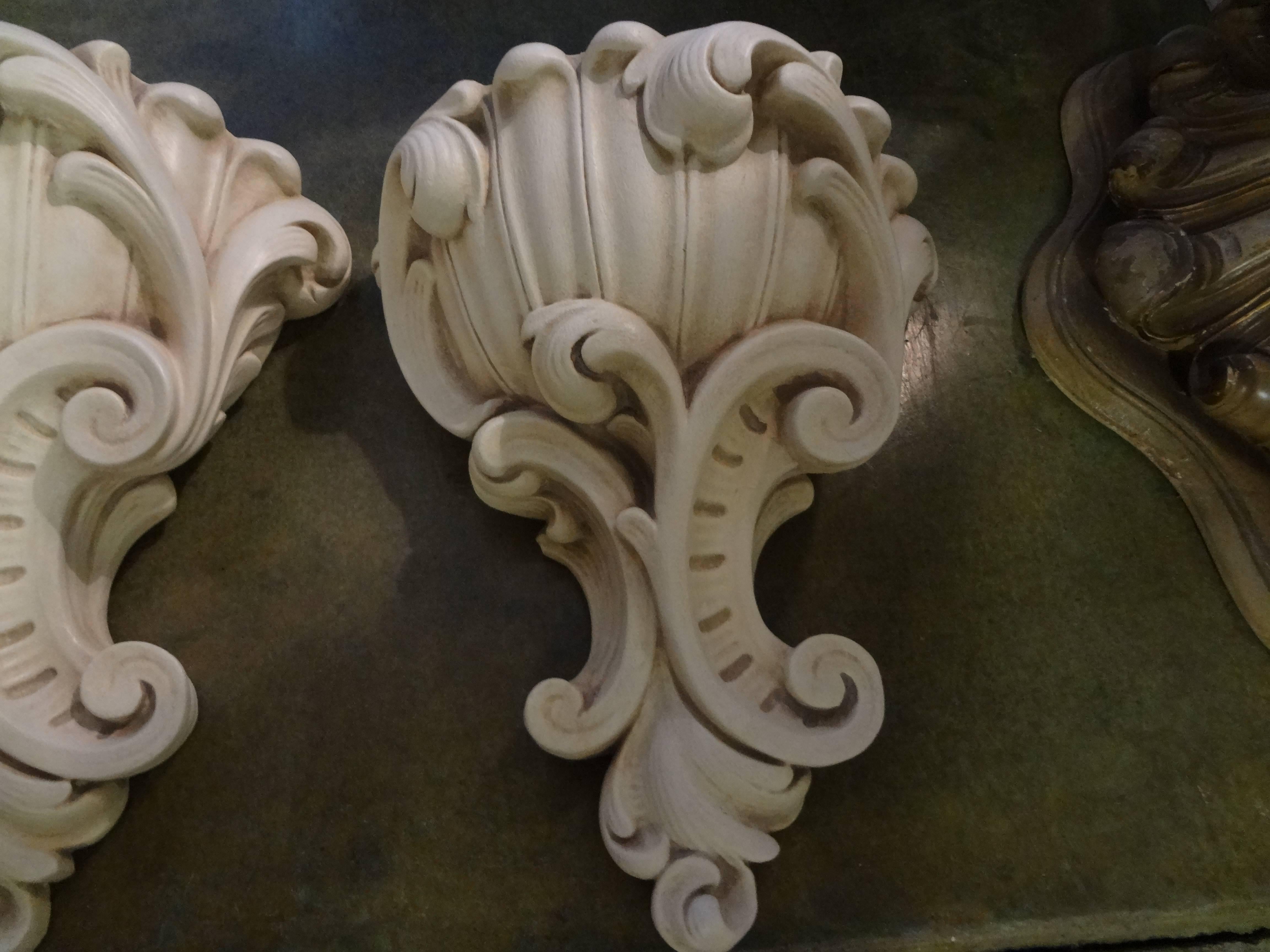 Hollywood Regency Large Pair of French Serge Roche Inspired Plaster Sconces