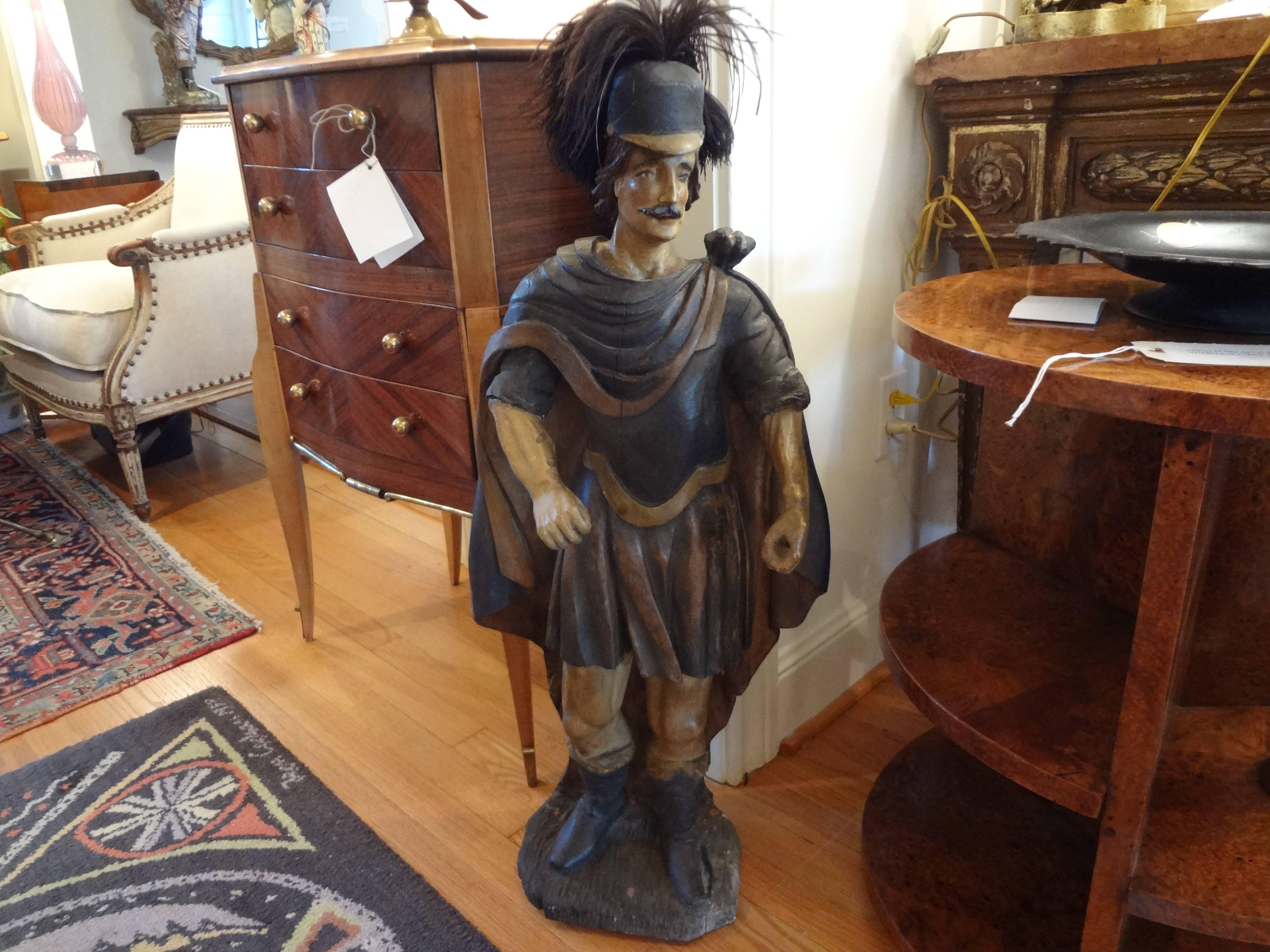 18th Century, Spanish Conquistador Carved Wood Figure For Sale 3