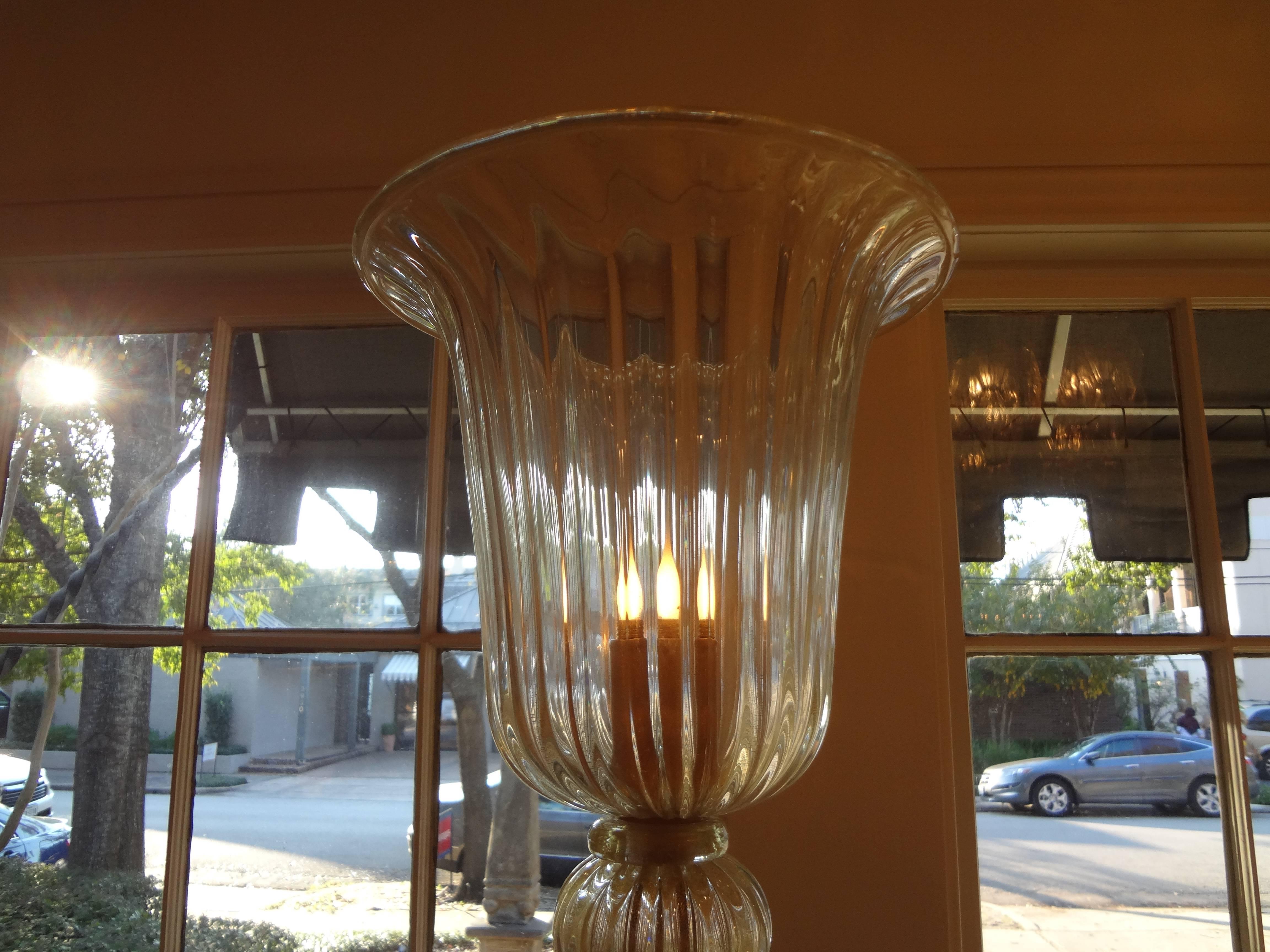 Hollywood Regency Pair of Barovier Italian Murano Glass Floor Lamps