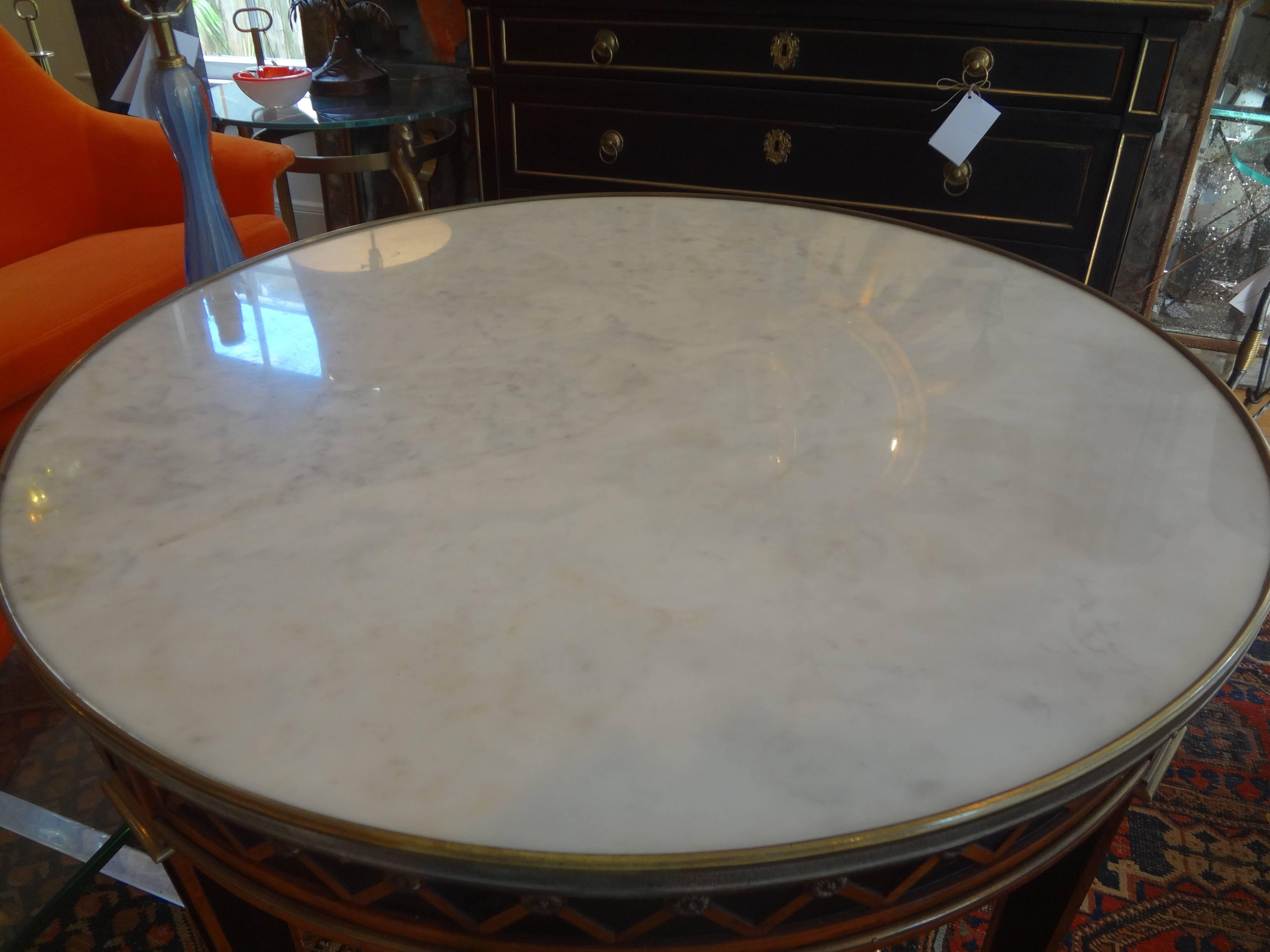 Mid-20th Century French Louis XVI Style Maison Jansen Attributed Table With Marble Top, 1940's