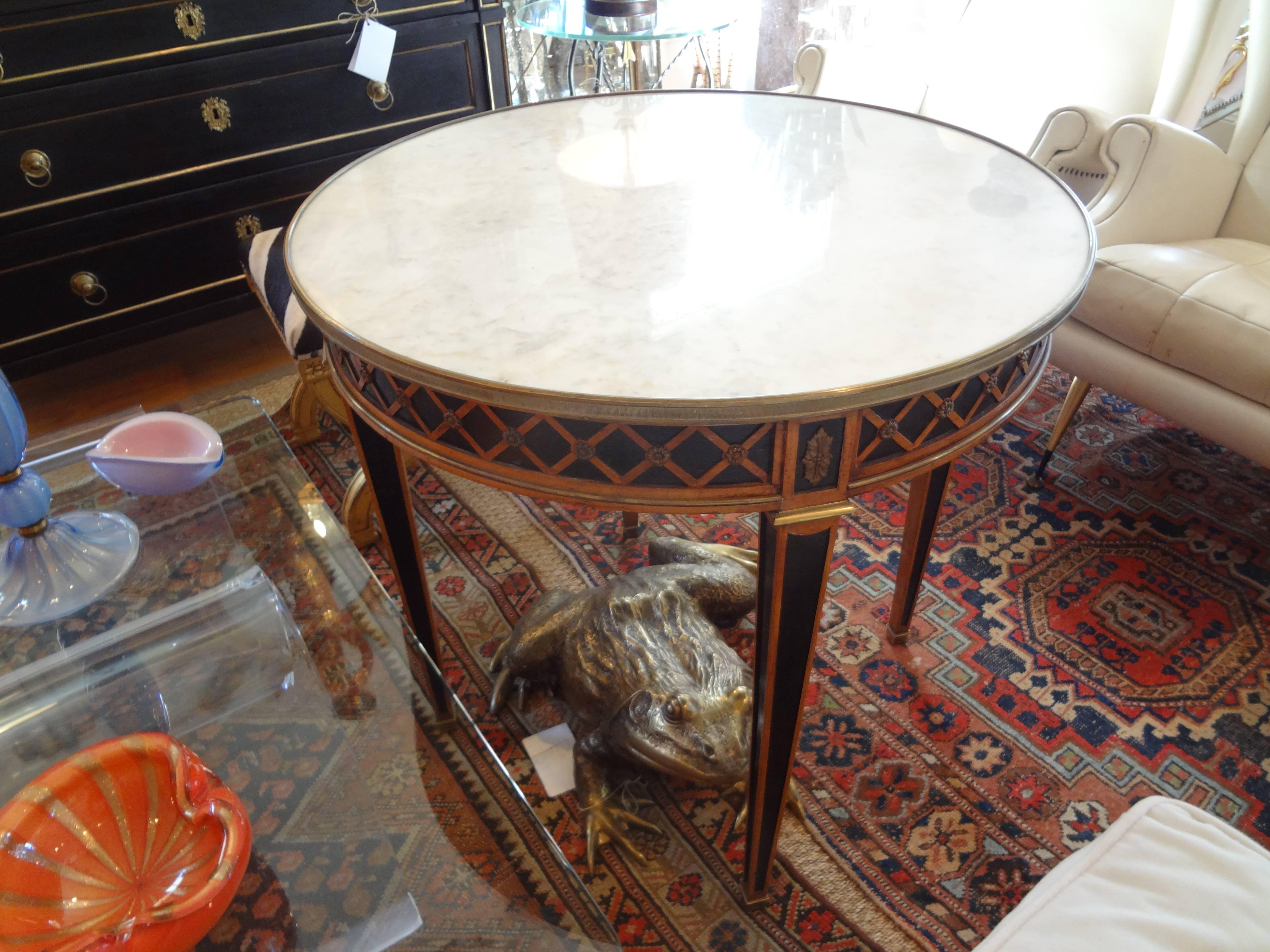 French Louis XVI Style Maison Jansen Attributed Table With Marble Top, 1940's 1