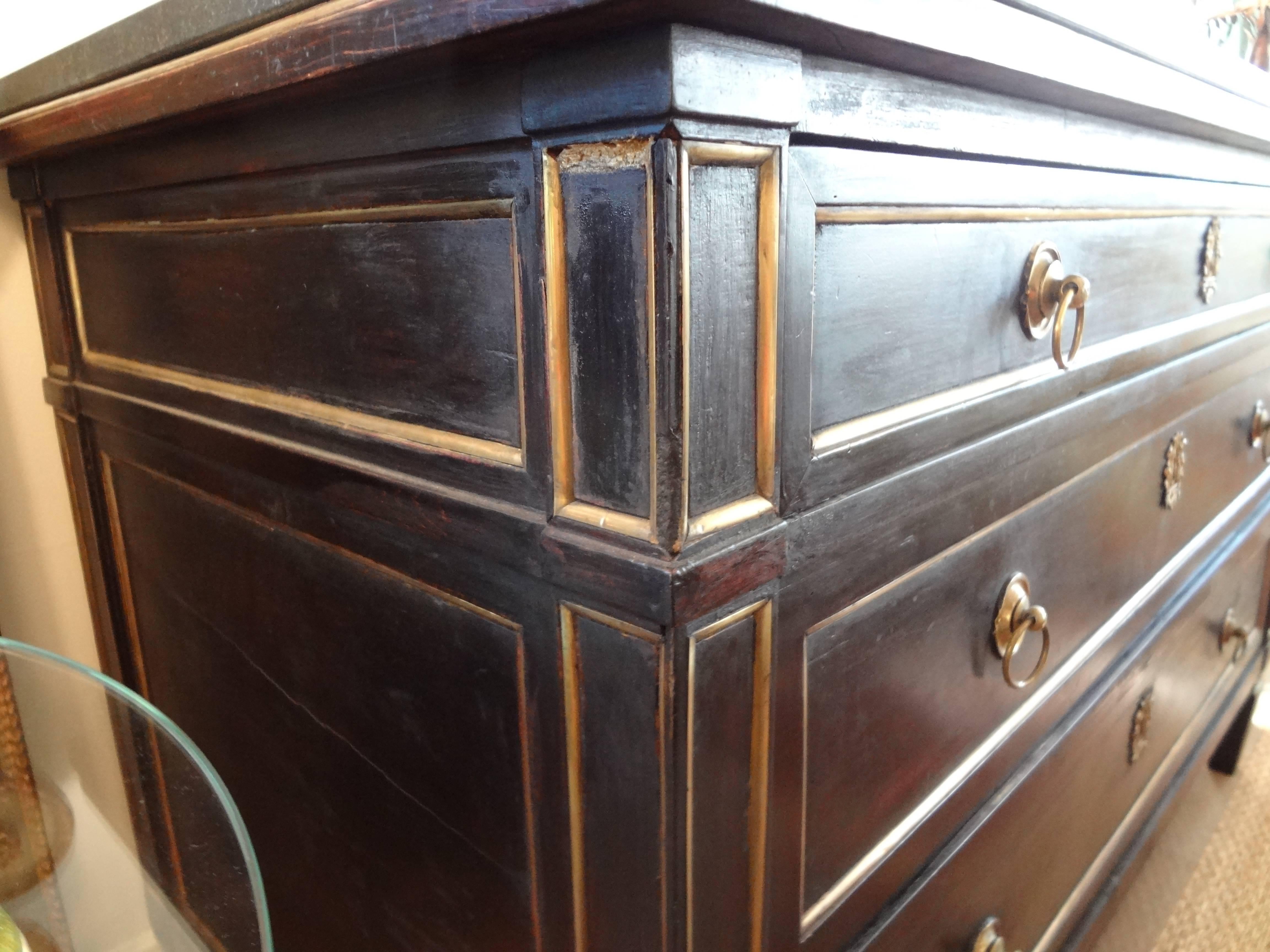 18th Century French Louis XVI Ebonized Commode With Bronze Detail And Marble Top 2