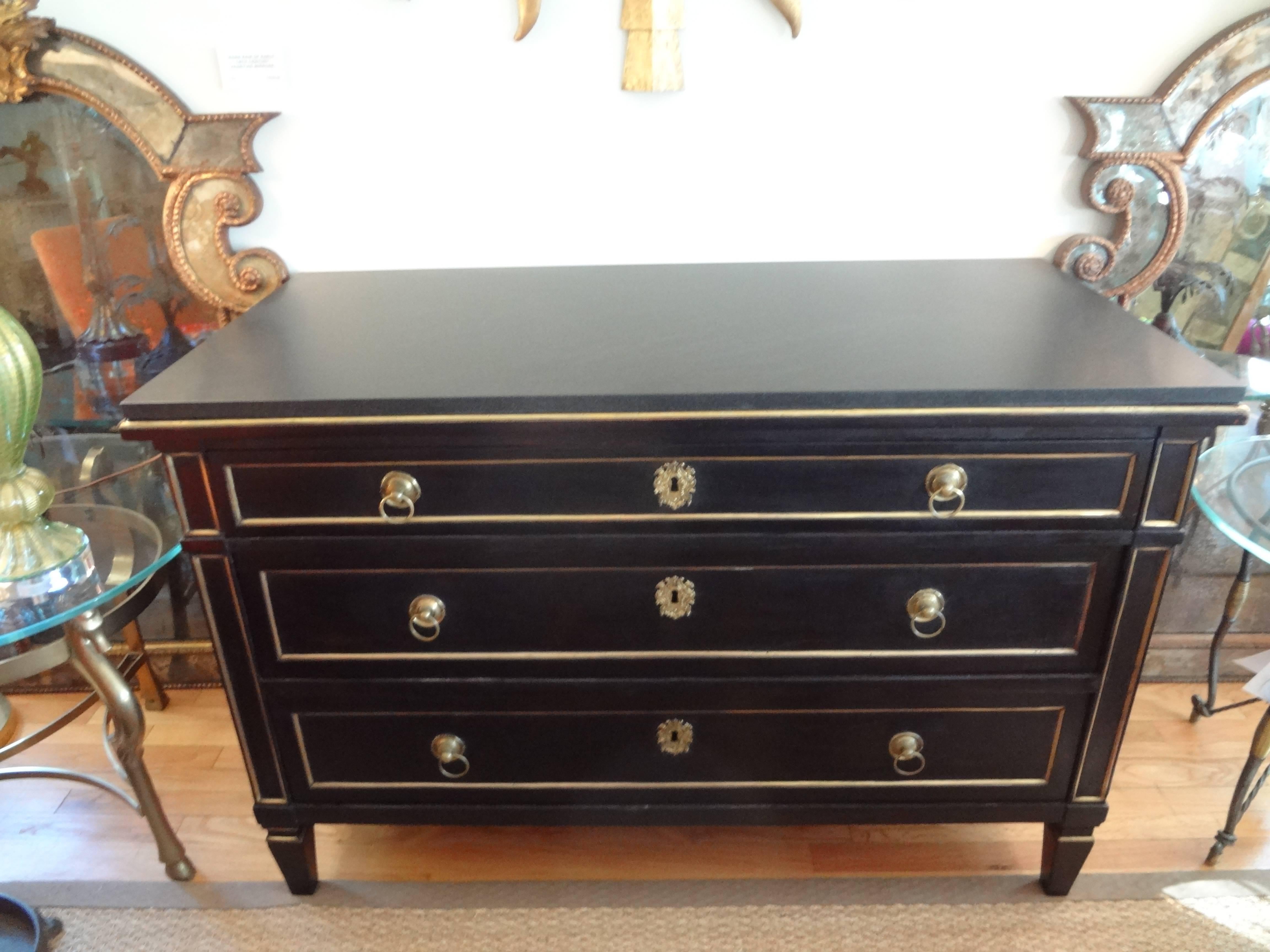 18th Century French Louis XVI Ebonized Commode With Bronze Detail And Marble Top 3