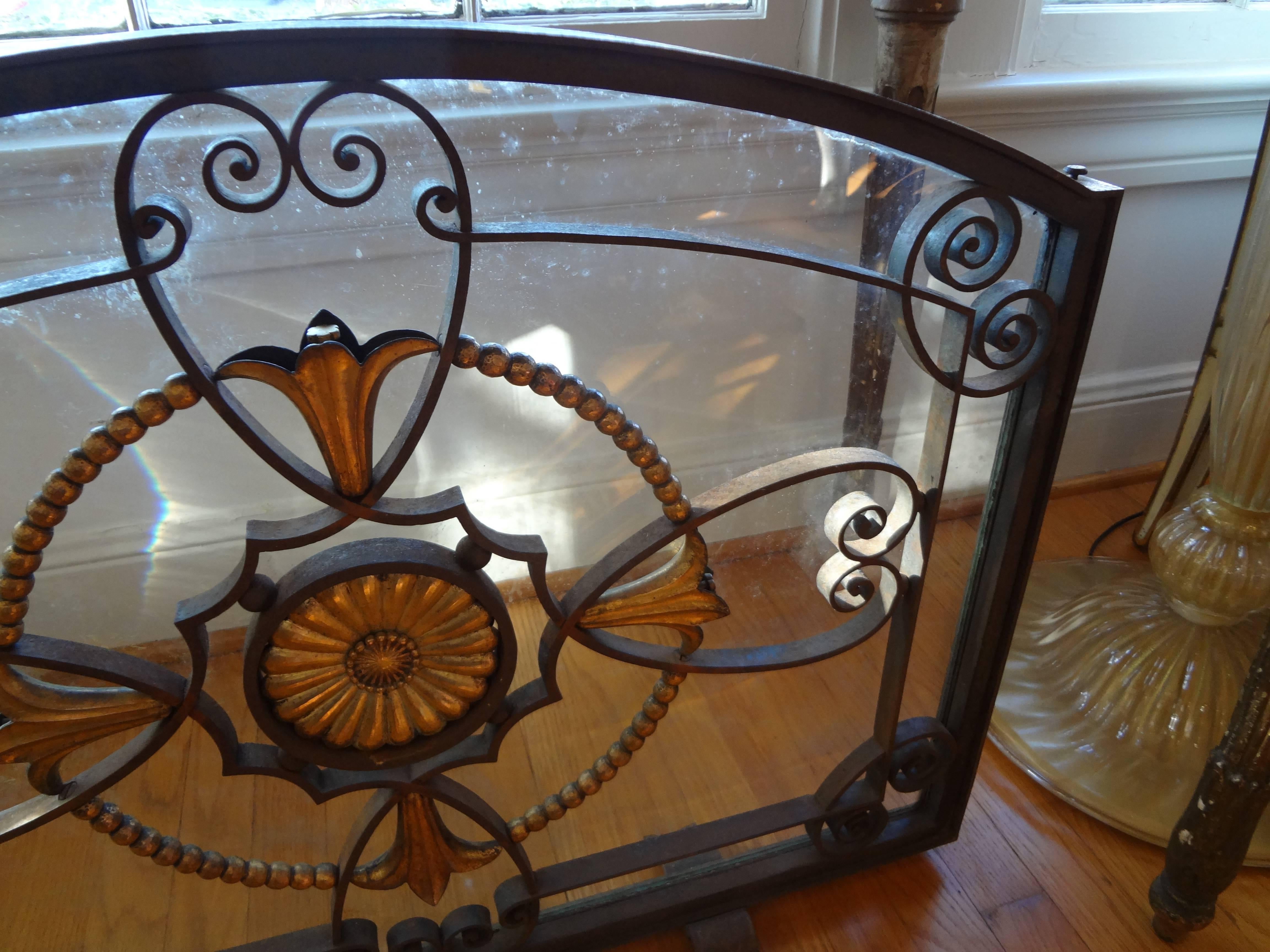 French Art Deco Wrought Iron Fireplace Screen Signed Szabo For Sale 1