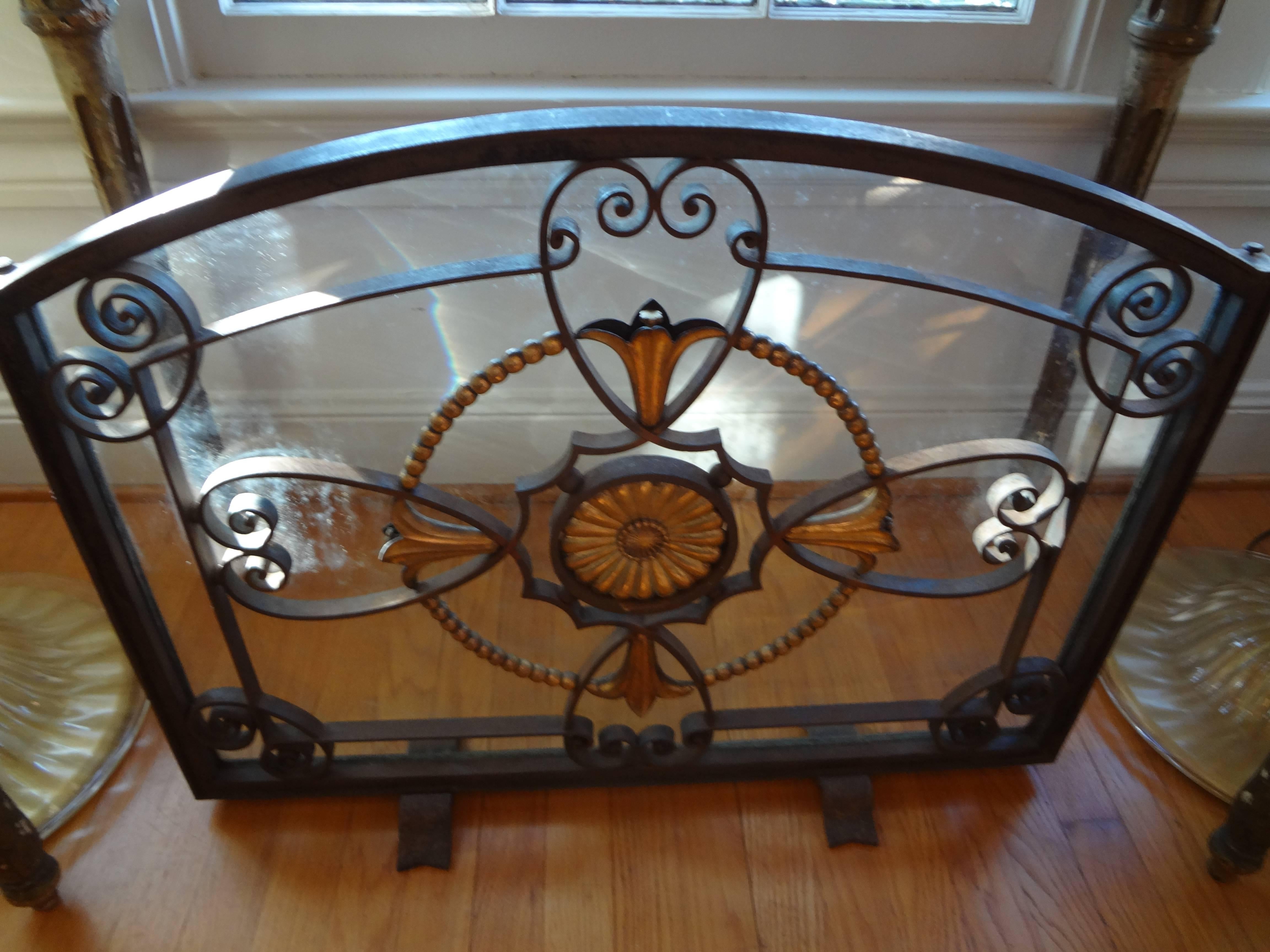 French Art Deco Wrought Iron Fireplace Screen Signed Szabo For Sale 2