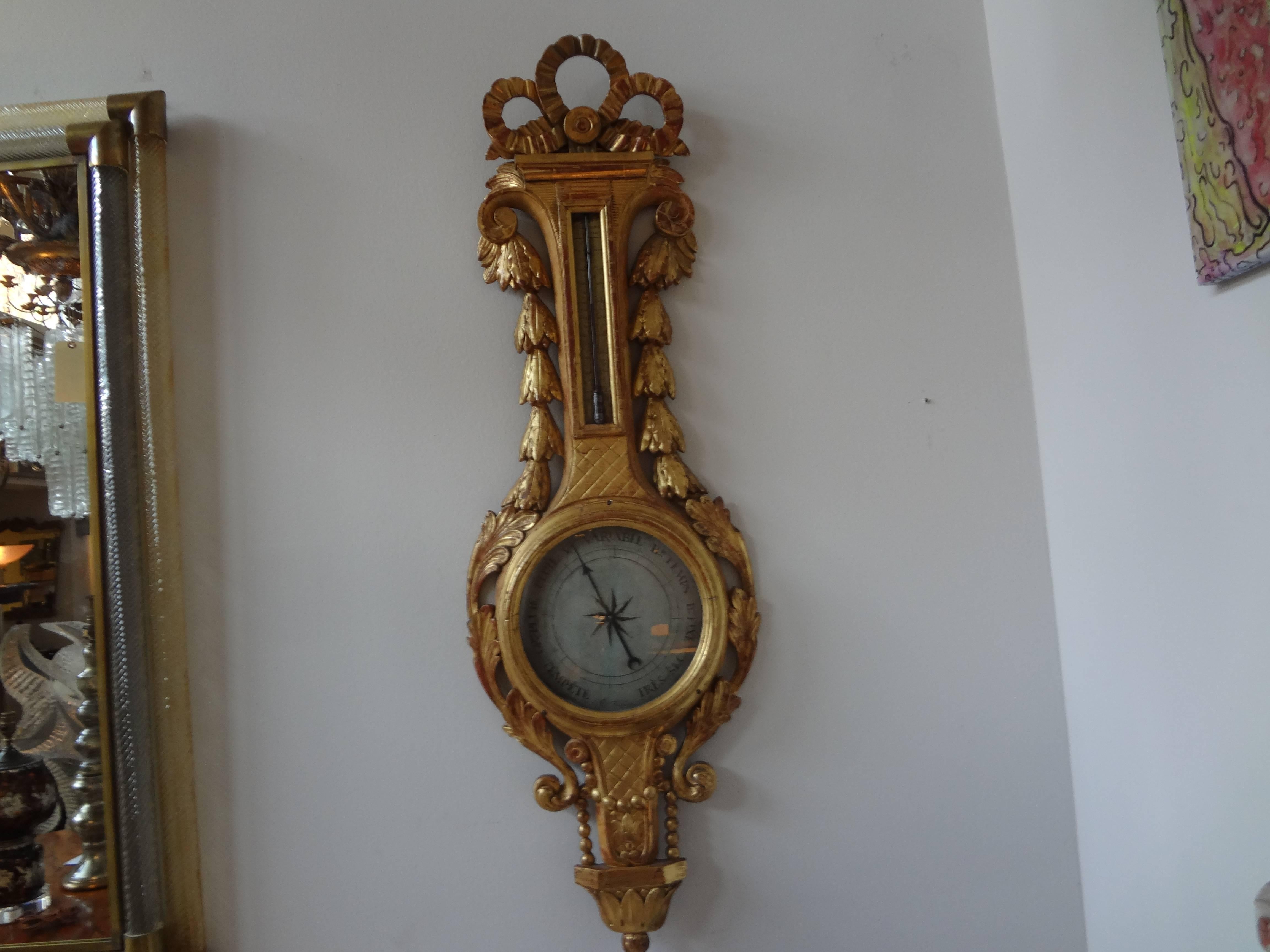 18th Century French Louis XVI Giltwood Barometer For Sale 3