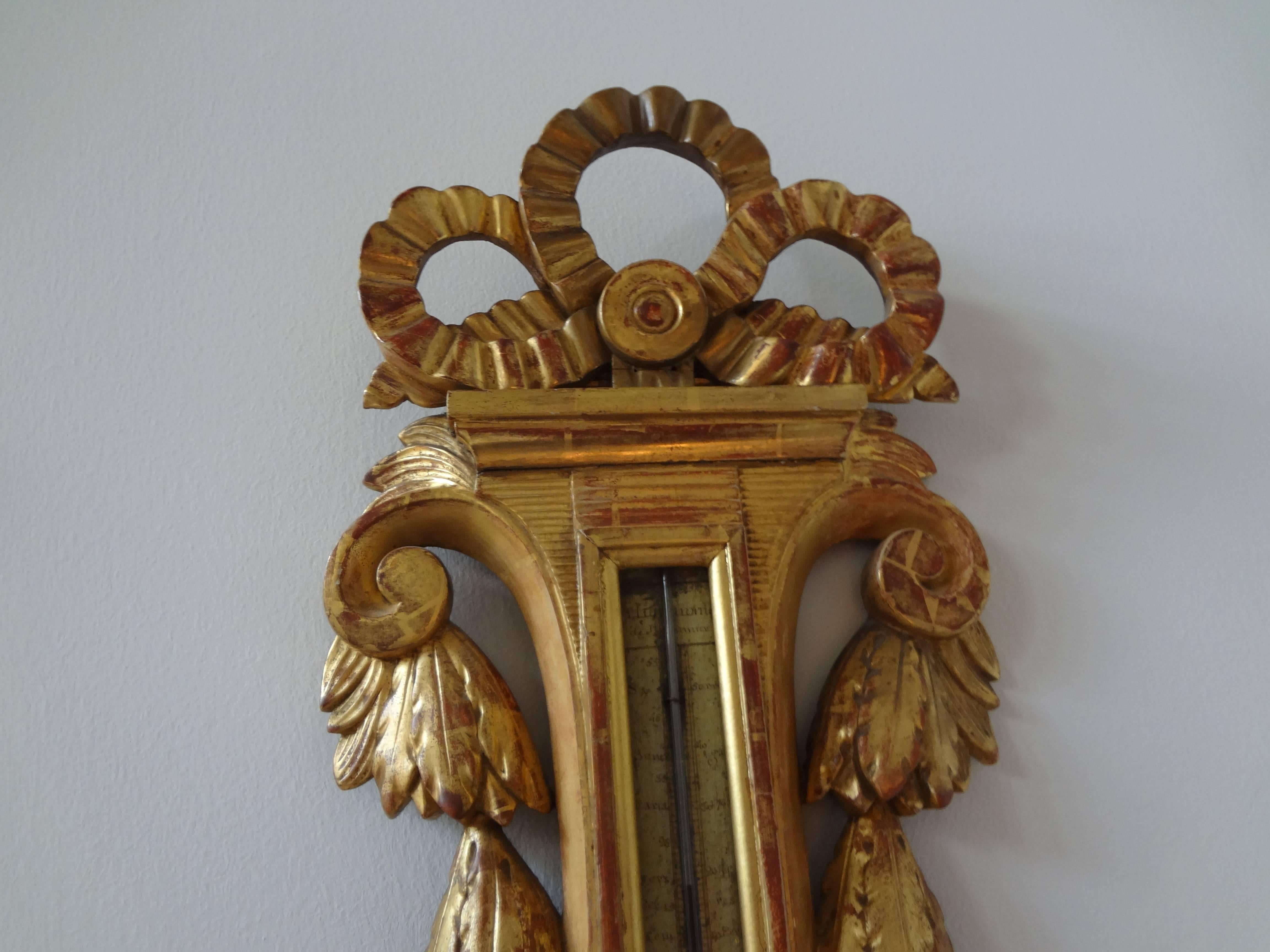 18. Jahrhundert Französisch Louis XVI Giltwood Barometer im Zustand „Gut“ im Angebot in Houston, TX
