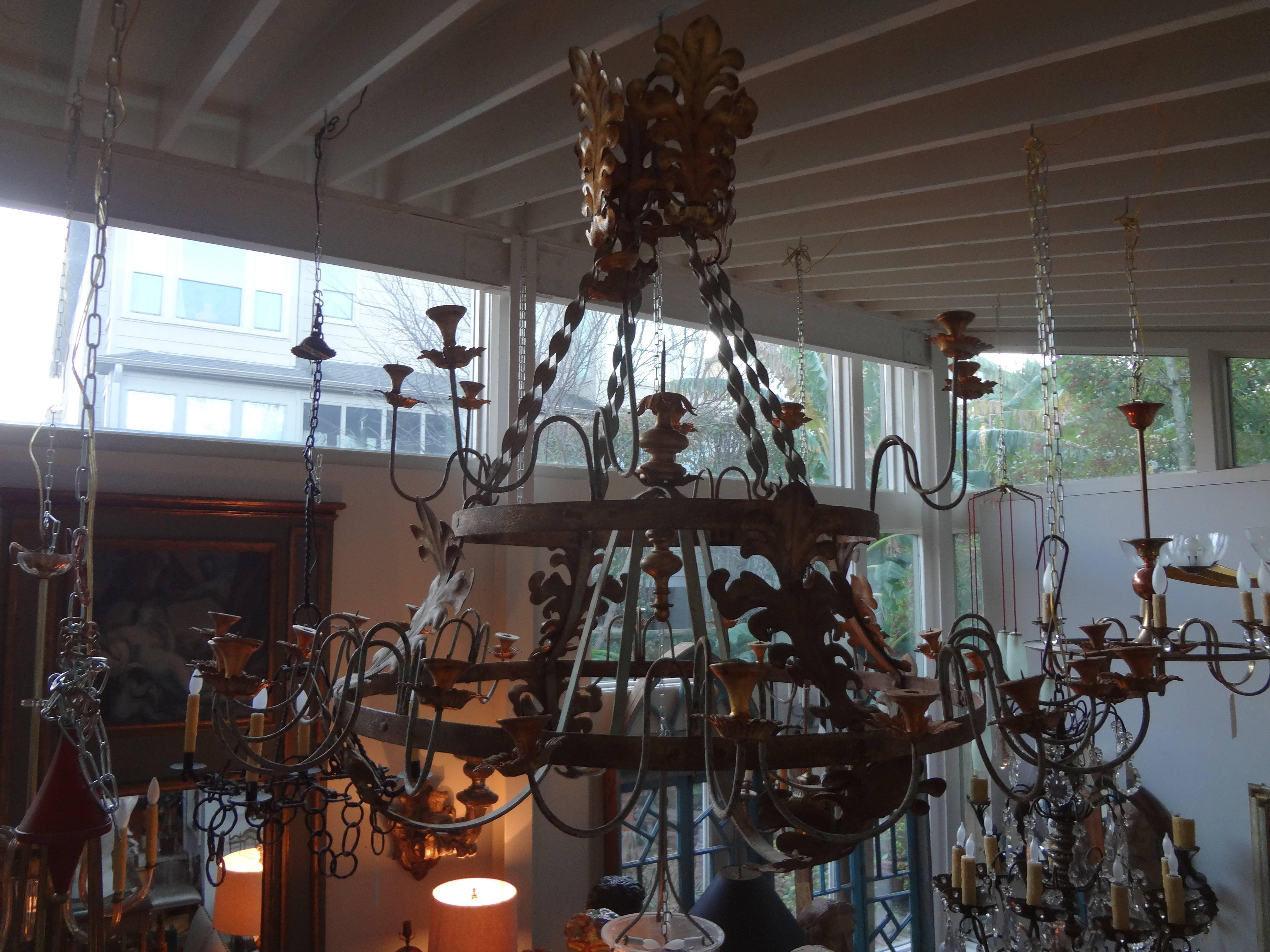 Rococo Monumental Italian Wrought Iron, Thirty-Two-Light Chandelier 72