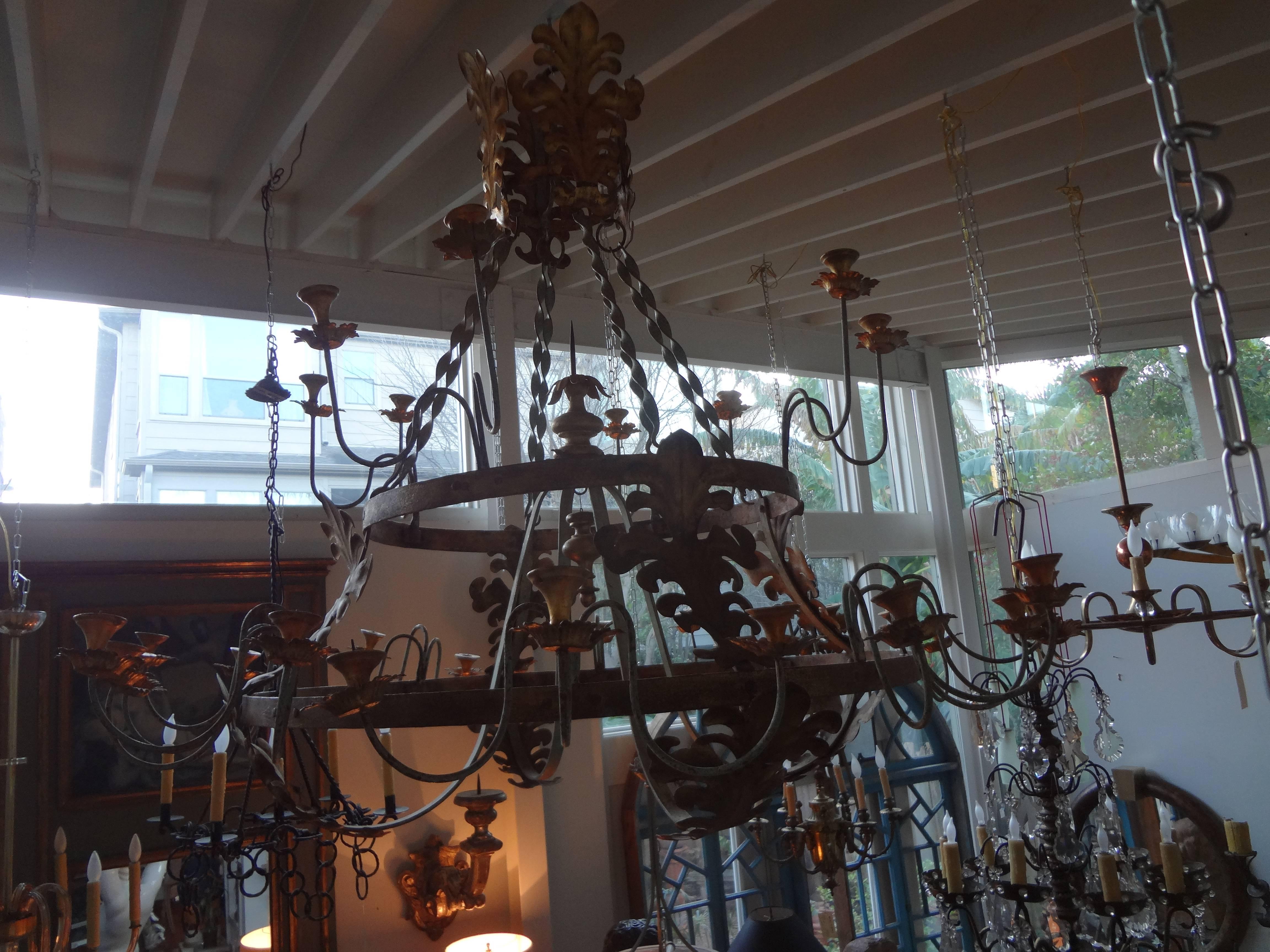 Early 20th Century Monumental Italian Wrought Iron, Thirty-Two-Light Chandelier 72