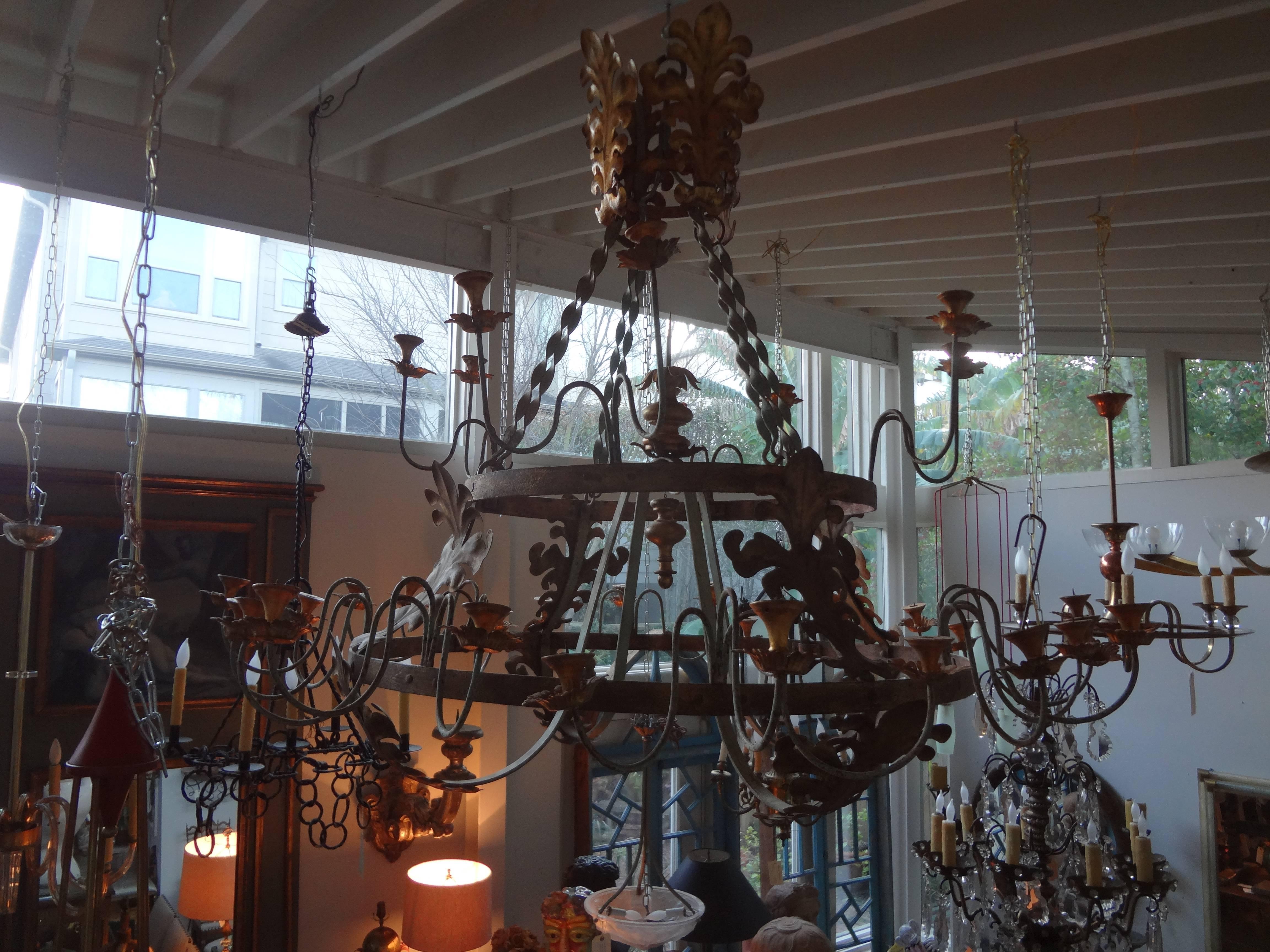 Monumental Italian Wrought Iron, Thirty-Two-Light Chandelier 72