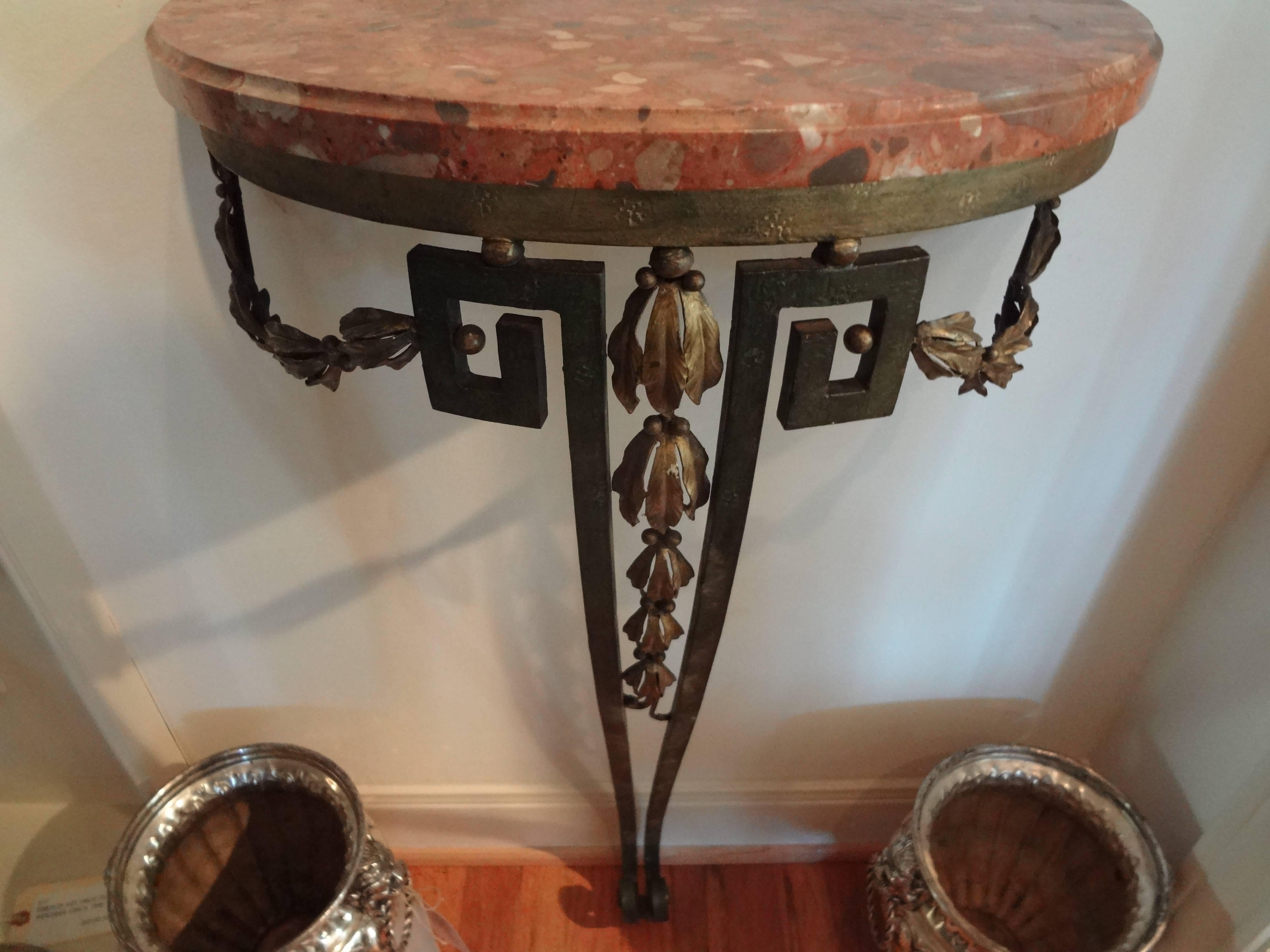 19th Century French Louis XVI Style Wrought Iron Console Table with Marble Top In Good Condition In Houston, TX