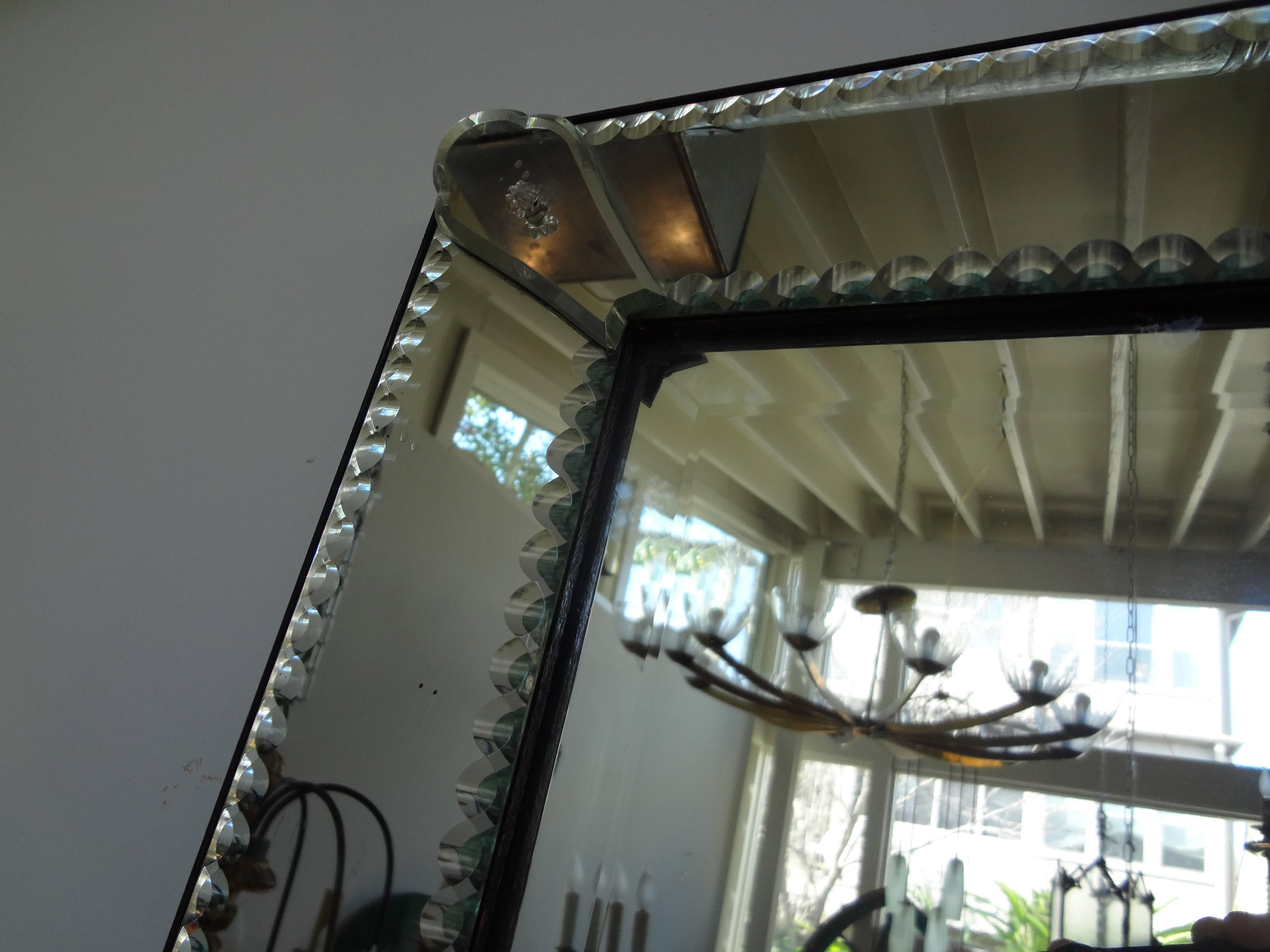 Hollywood Regency Vintage Venetian Glass Mirror, Etched And Beveled