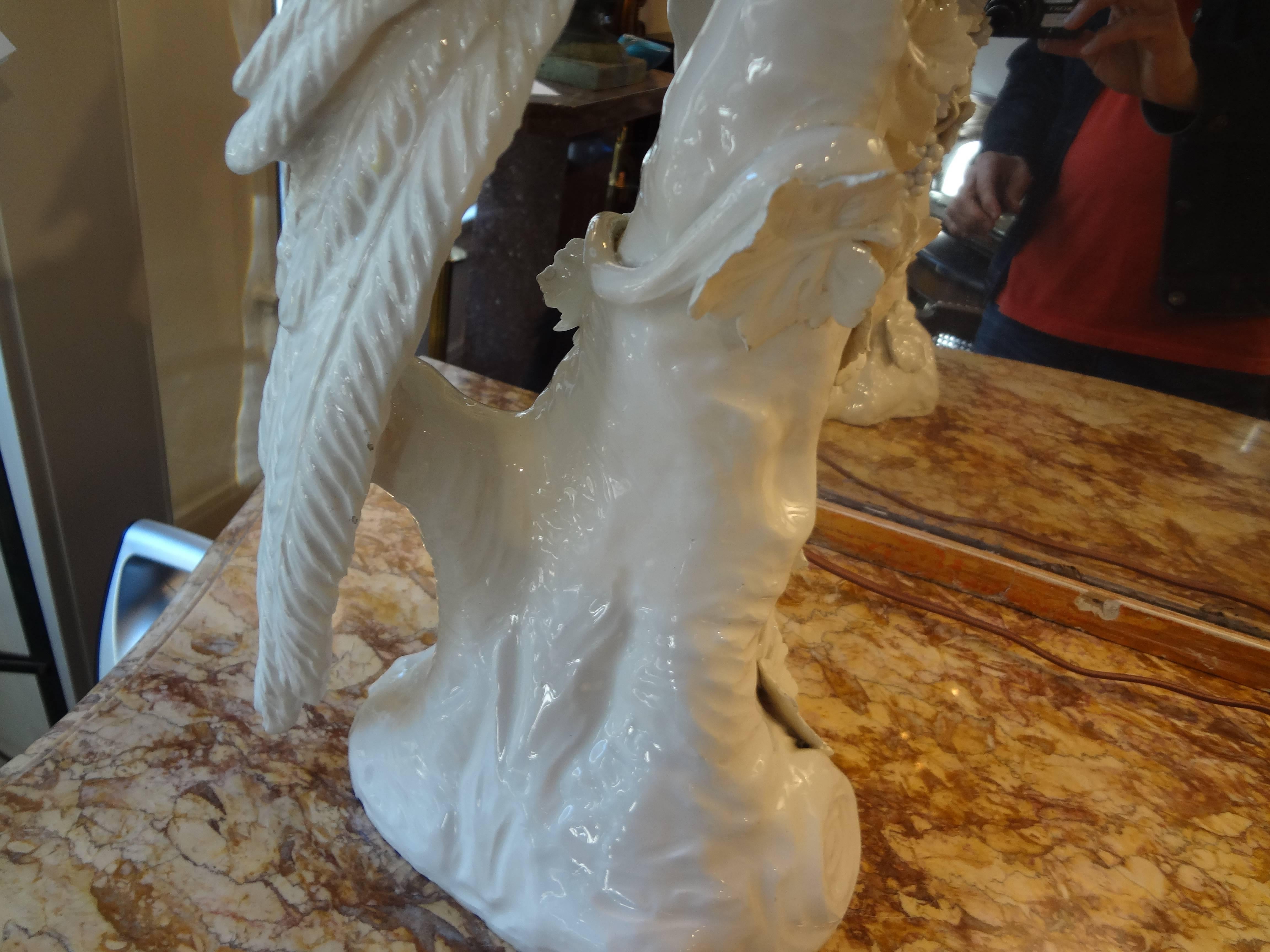 Vintage Italian White Glazed Ceramic Parrot 1