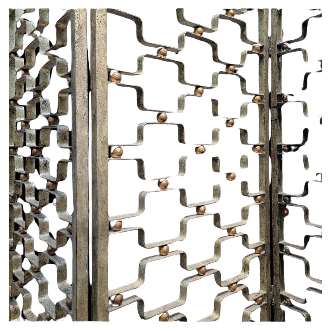 French Modern Poillerat Style Wrought Iron Room Divider Screen In Good Condition For Sale In Houston, TX