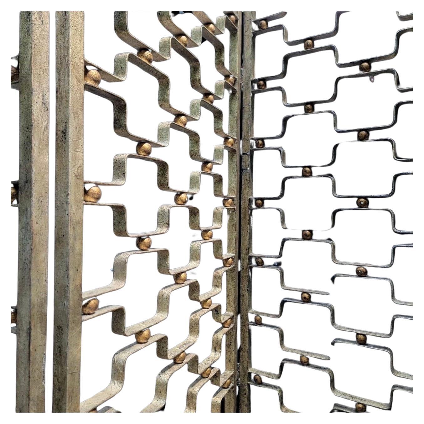 Art Deco French Modern Poillerat Style Wrought Iron Room Divider Screen For Sale