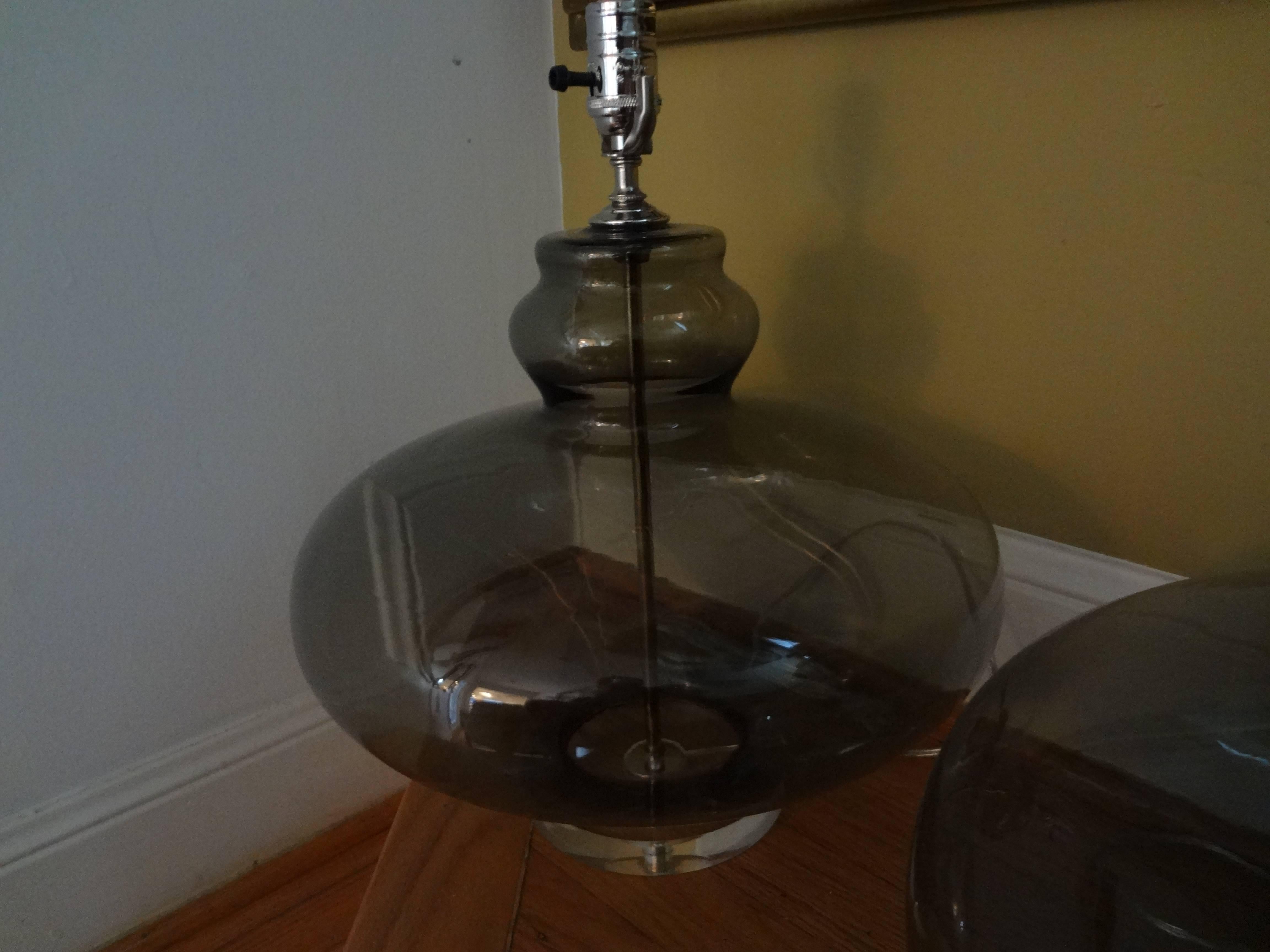 Pair of Italian Mid-Century Modern Smoked Glass Lamps 2