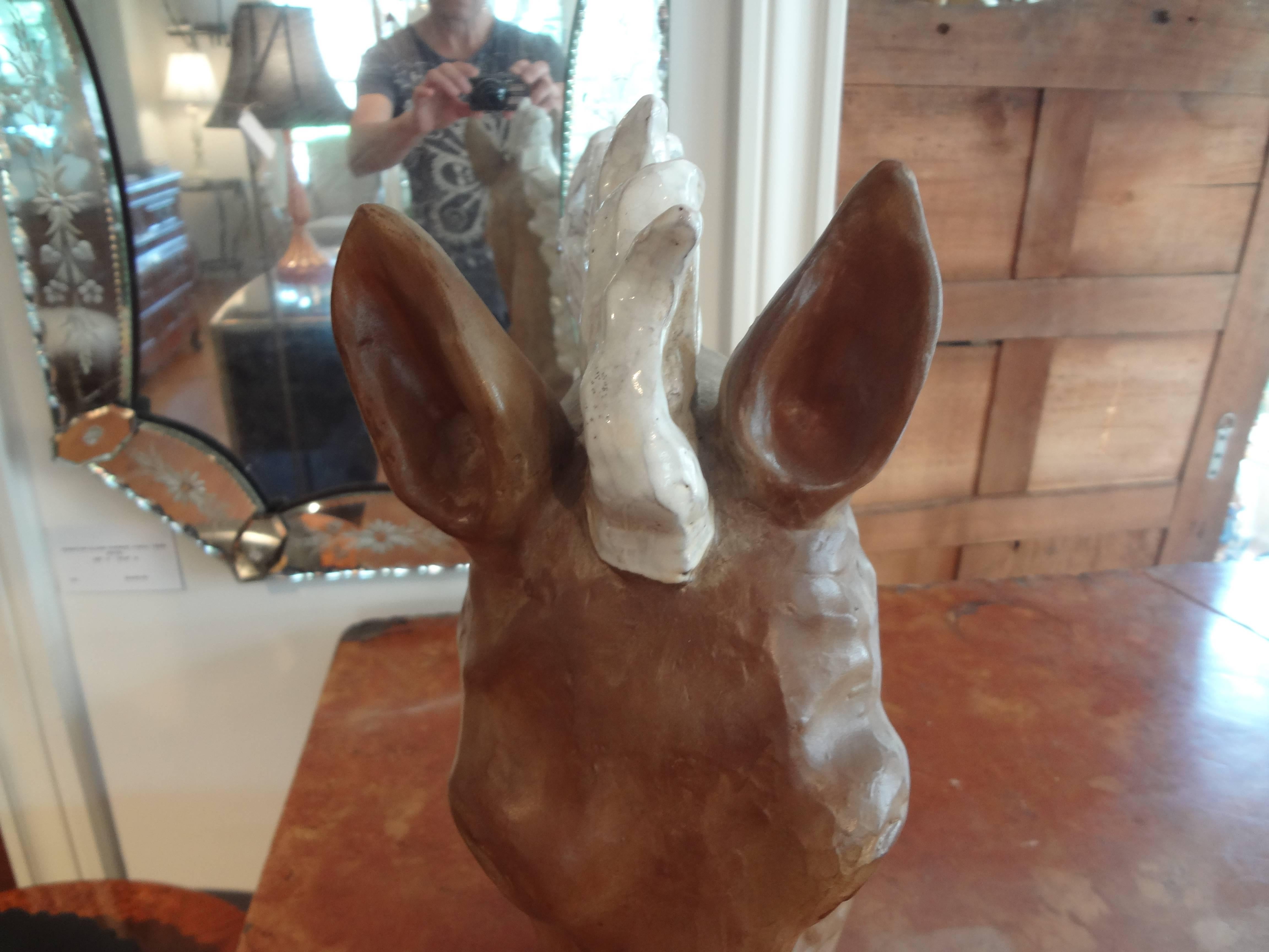 Hollywood Regency Glazed Terra Cotta Horse Head Sculpture