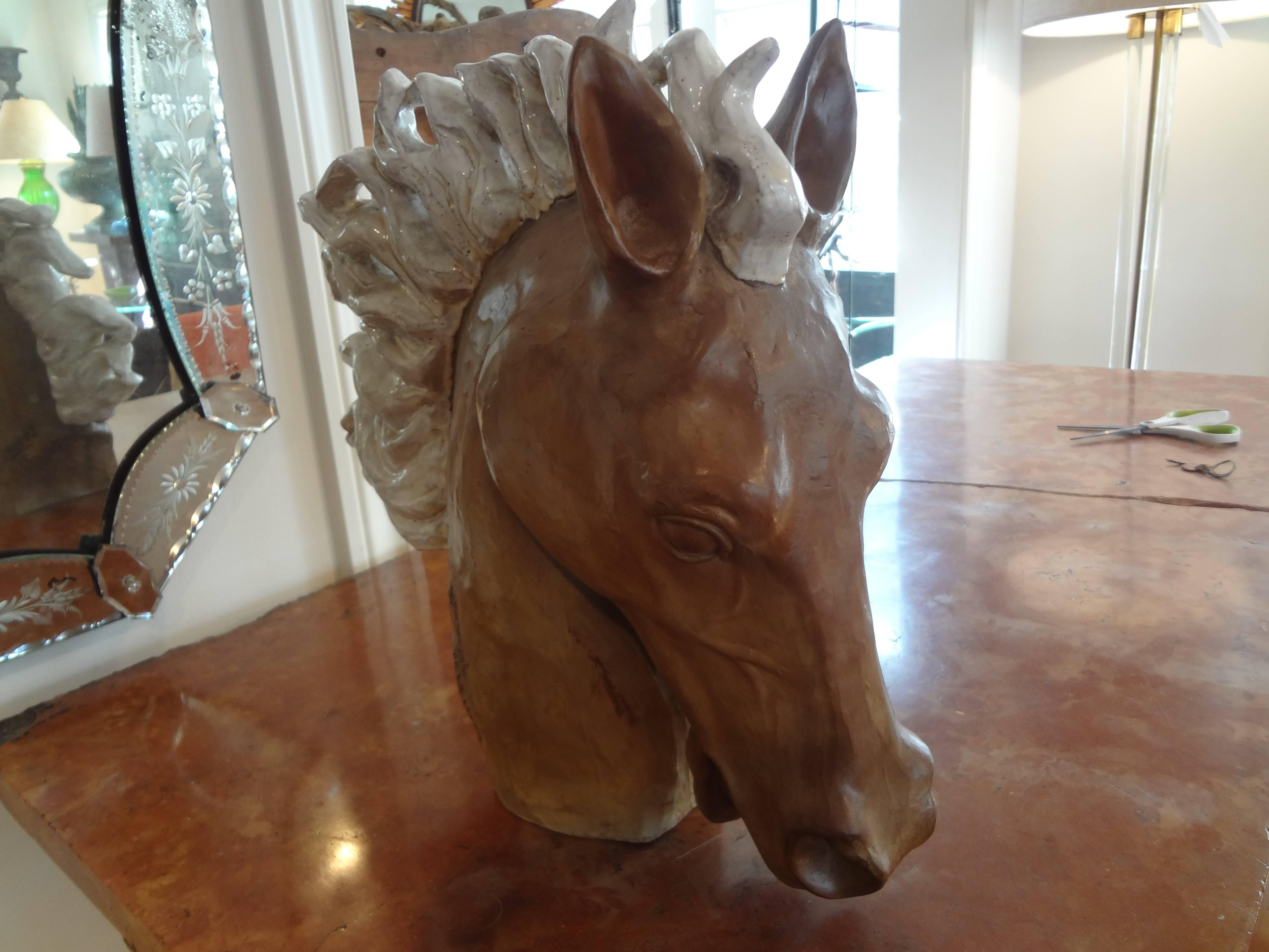 Belgian Glazed Terra Cotta Horse Head Sculpture
