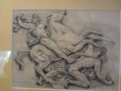 Disegno francese Art Déco in bianco e nero con cornice