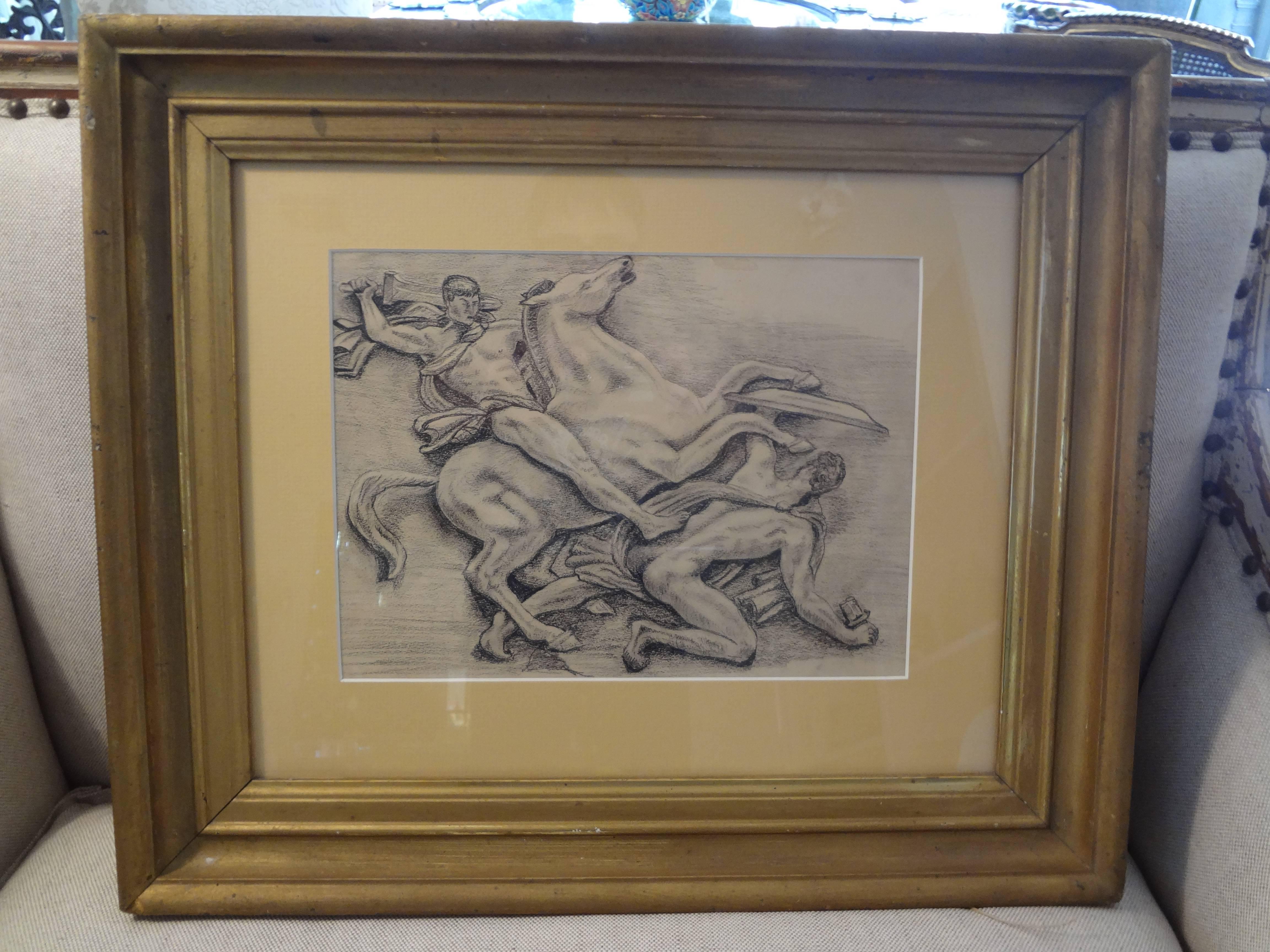 French Art Deco Black and White Framed Drawing For Sale 1