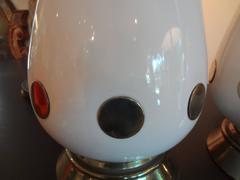 Pair of Italian Mid-Century Modern White Porcelain and Brass Lamps