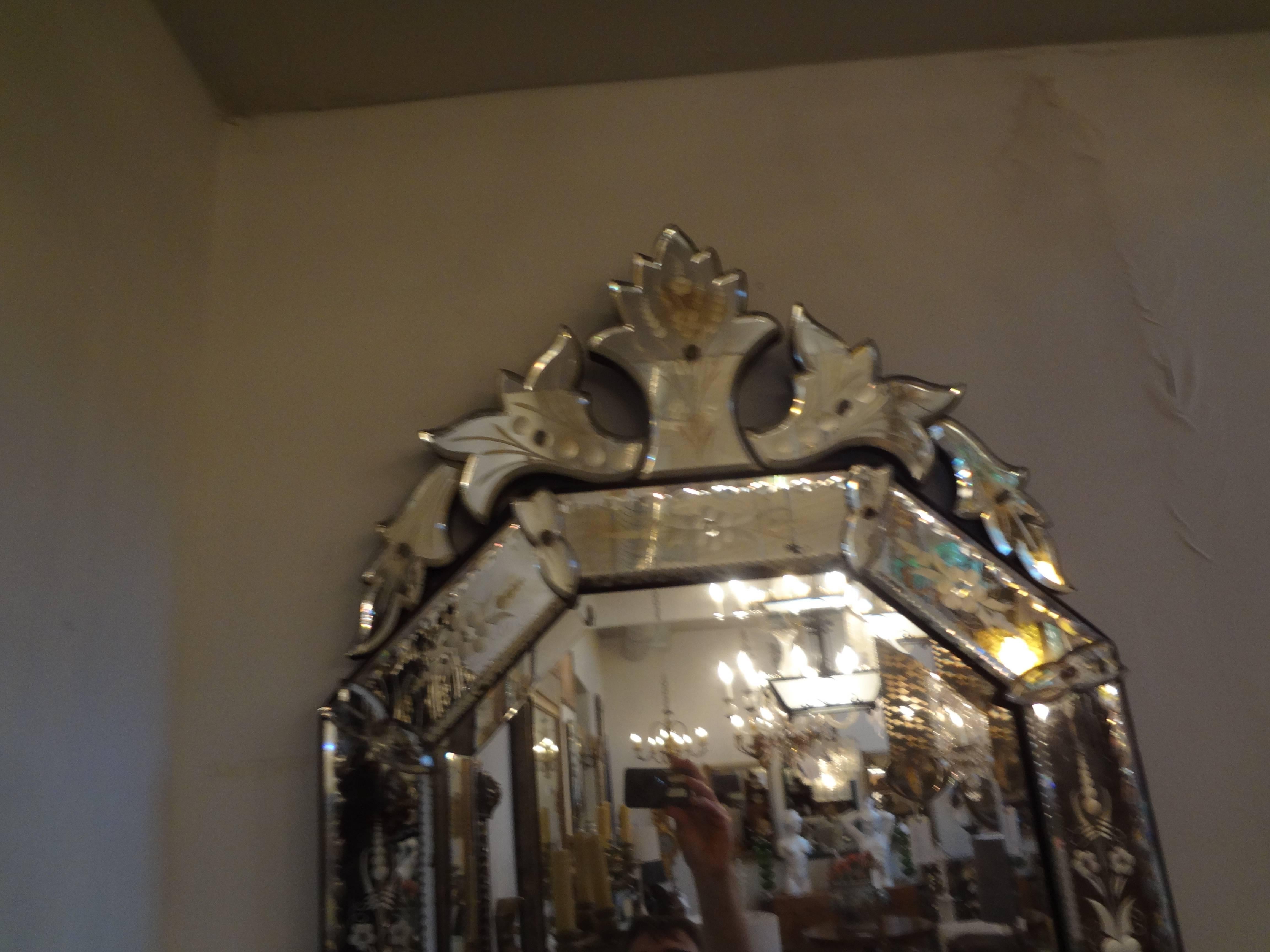 Antique Etched and beveled octagon shaped venetian glass mirror, circa 1920.

Please click Kirby Antiques logo below to view additional pieces from our vast inventory.