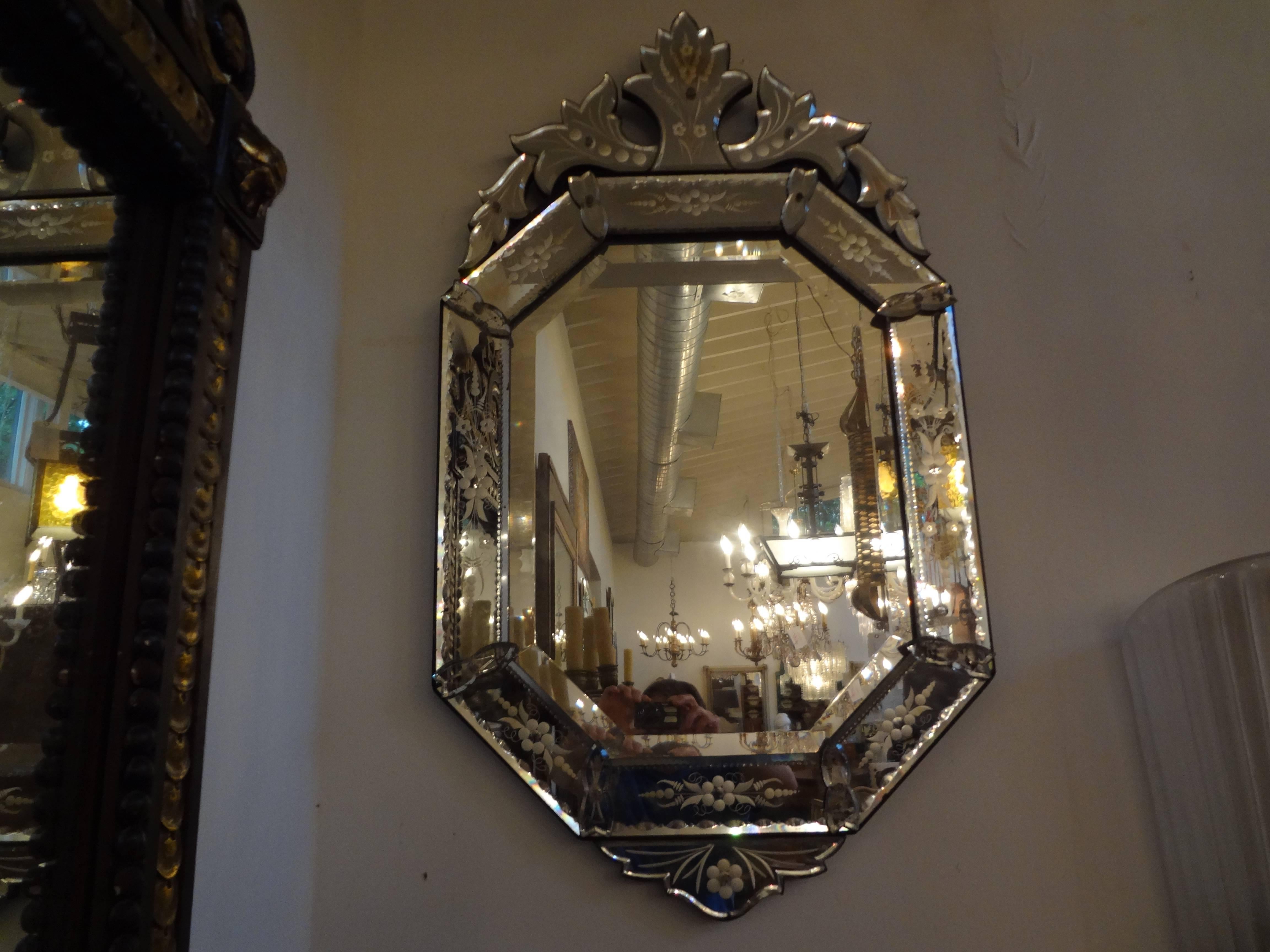 Venetian Glass Etched and Beveled Octagonal Mirror 1