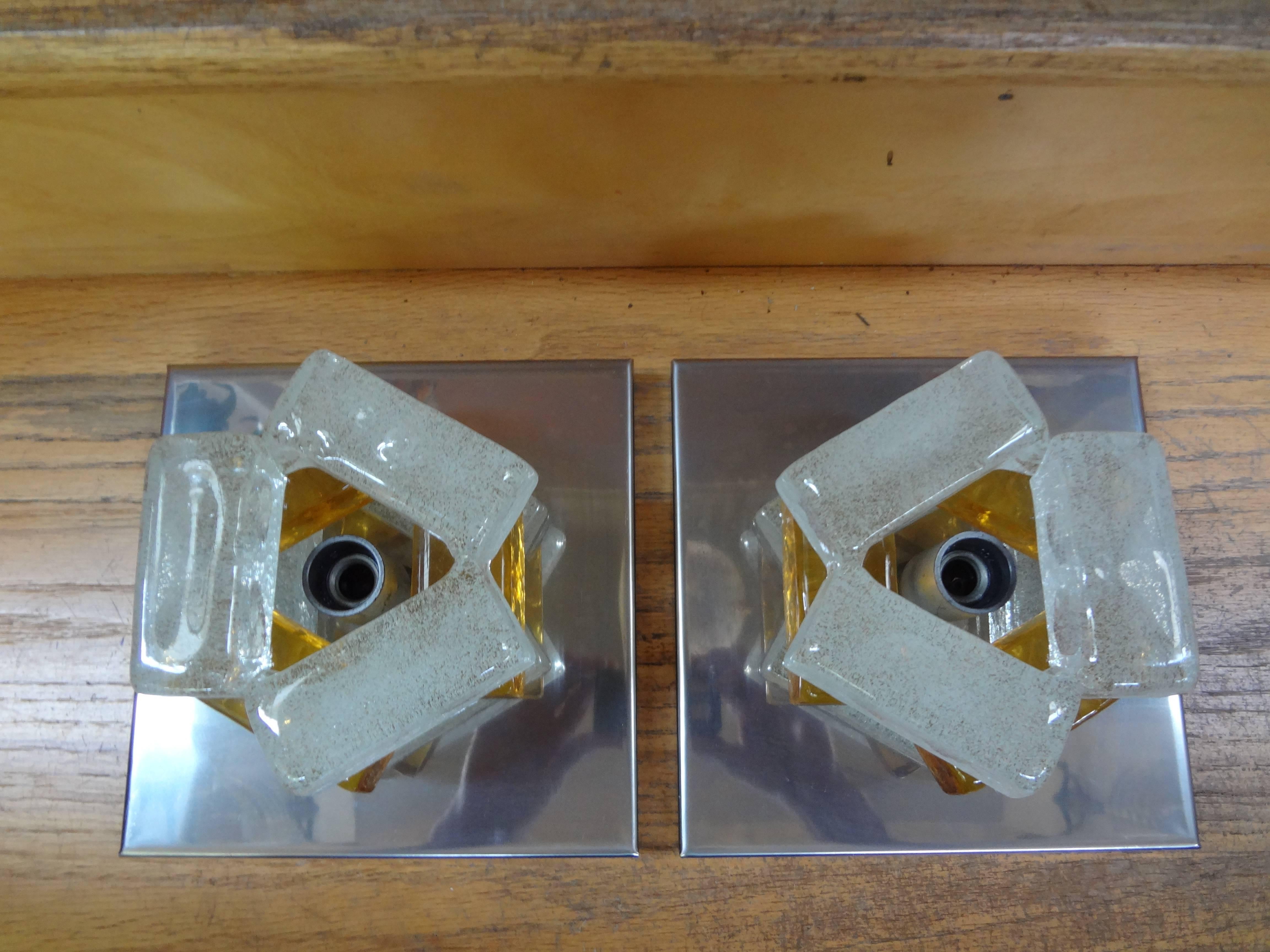Mid-Century Modern Pair of Geometric Poliarte Style Midcentury Murano Glass Sconces For Sale