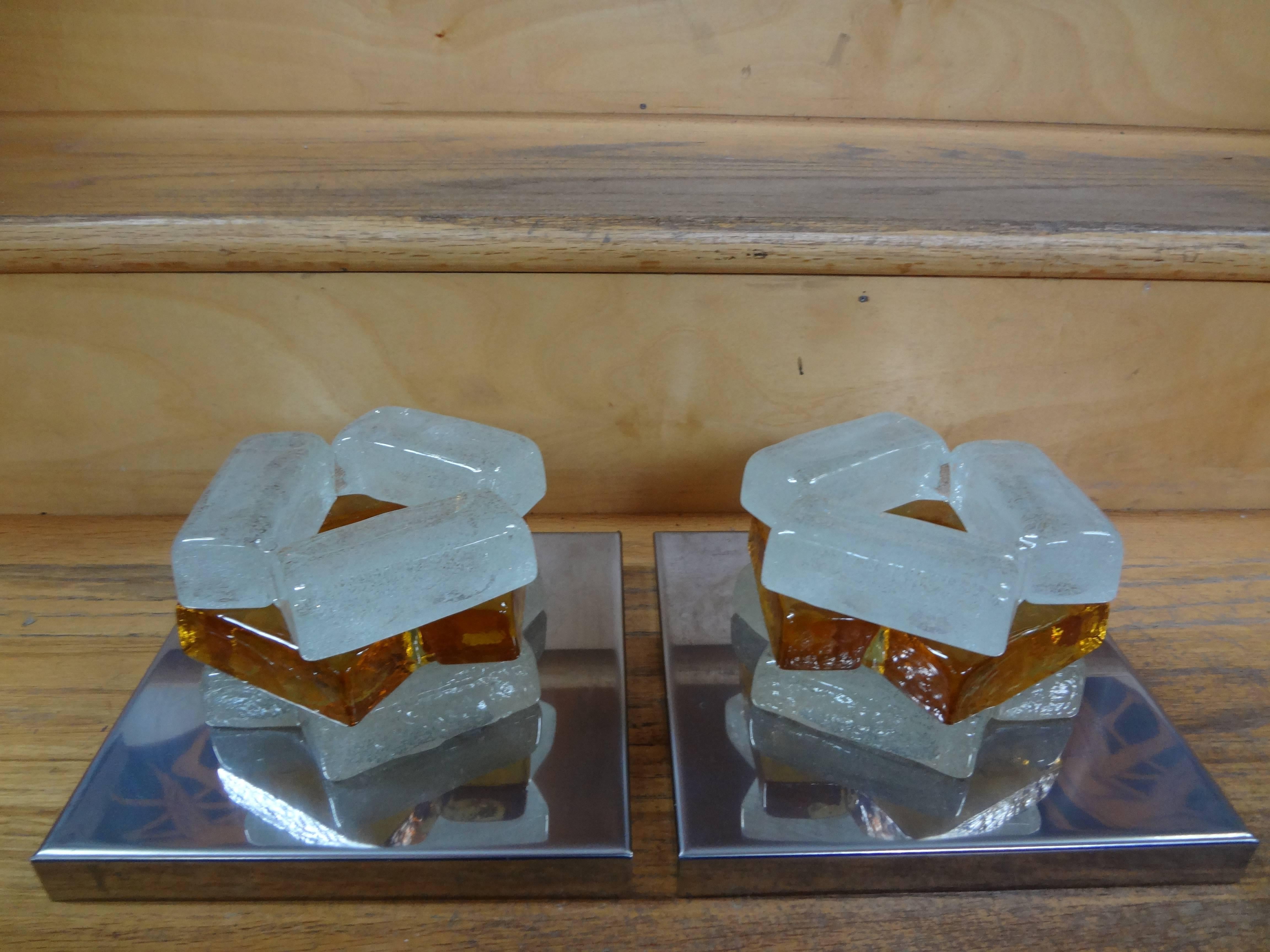 Pair of Geometric Poliarte Style Midcentury Murano Glass Sconces For Sale 2