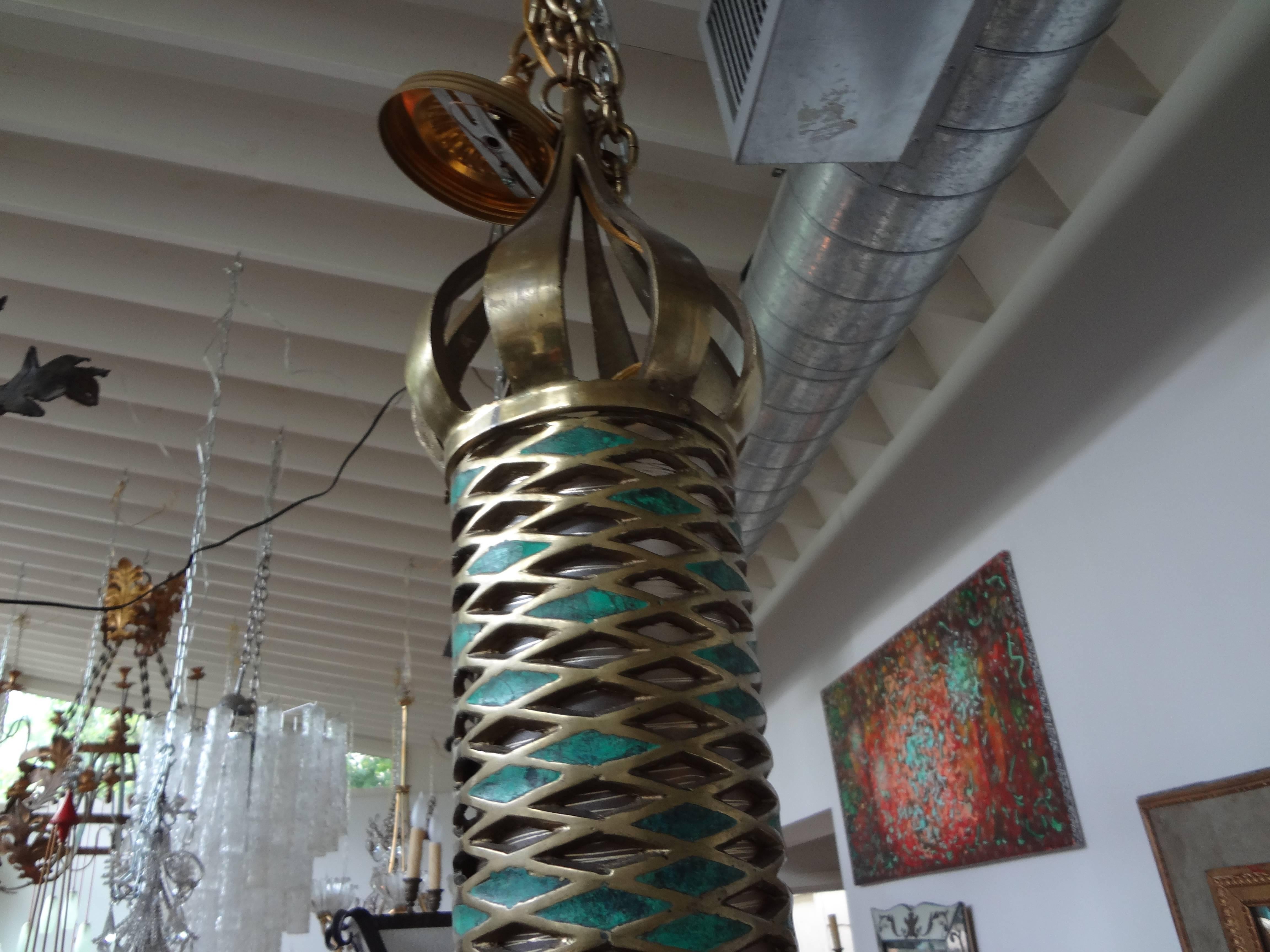 Mid-20th Century Pepe Mendoza Large Enameled Brass Lantern