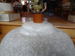 Large Pair of Mid-Century Raised Crackle Glaze Ceramic Lamps