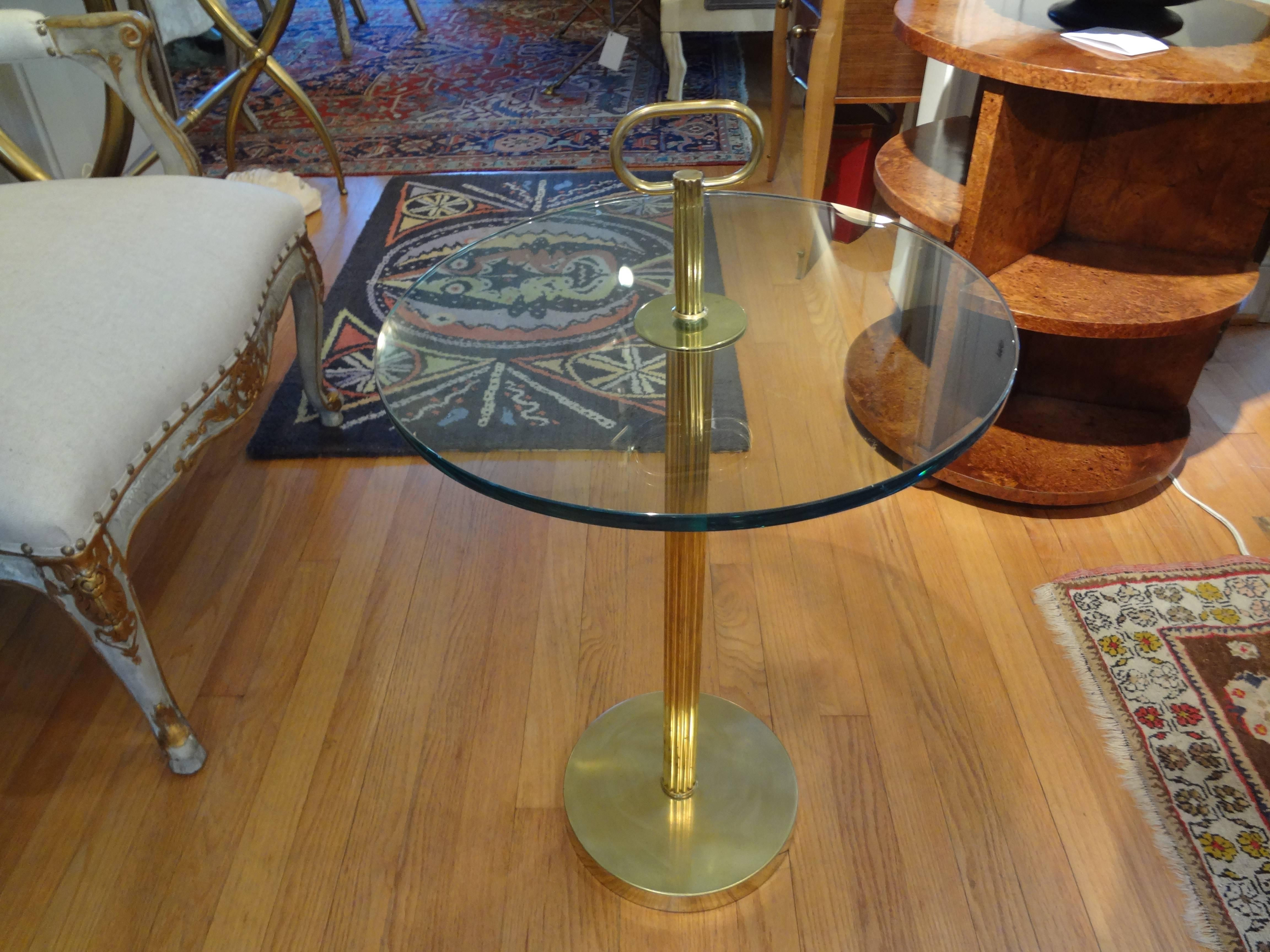 Pair of Gio Ponti Inspired Italian Modern Bronze and Glass Side Tables 1