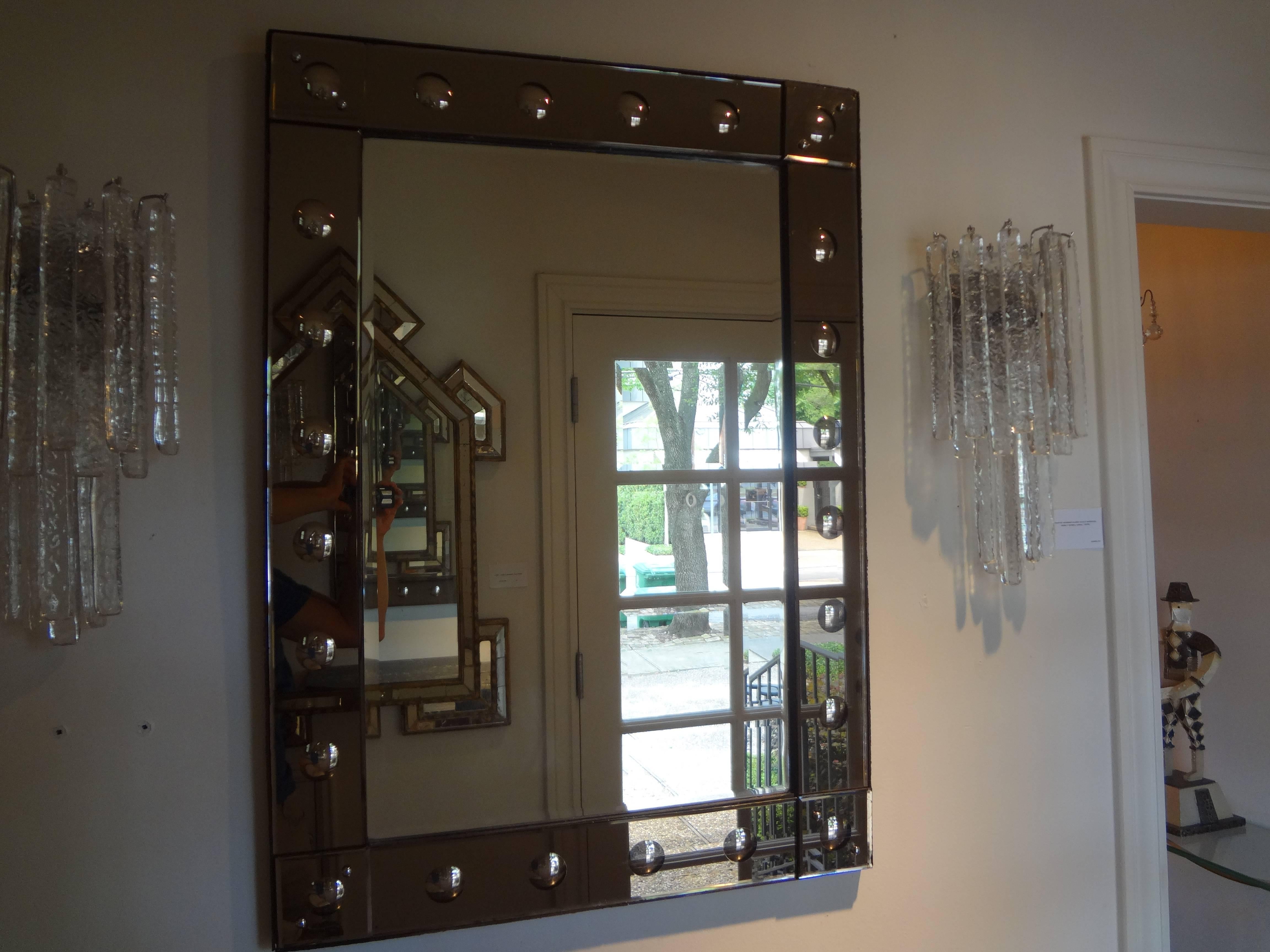 Mid-Century Modern Mid-century Rectangular Beveled Bronze Venetian Mirror For Sale