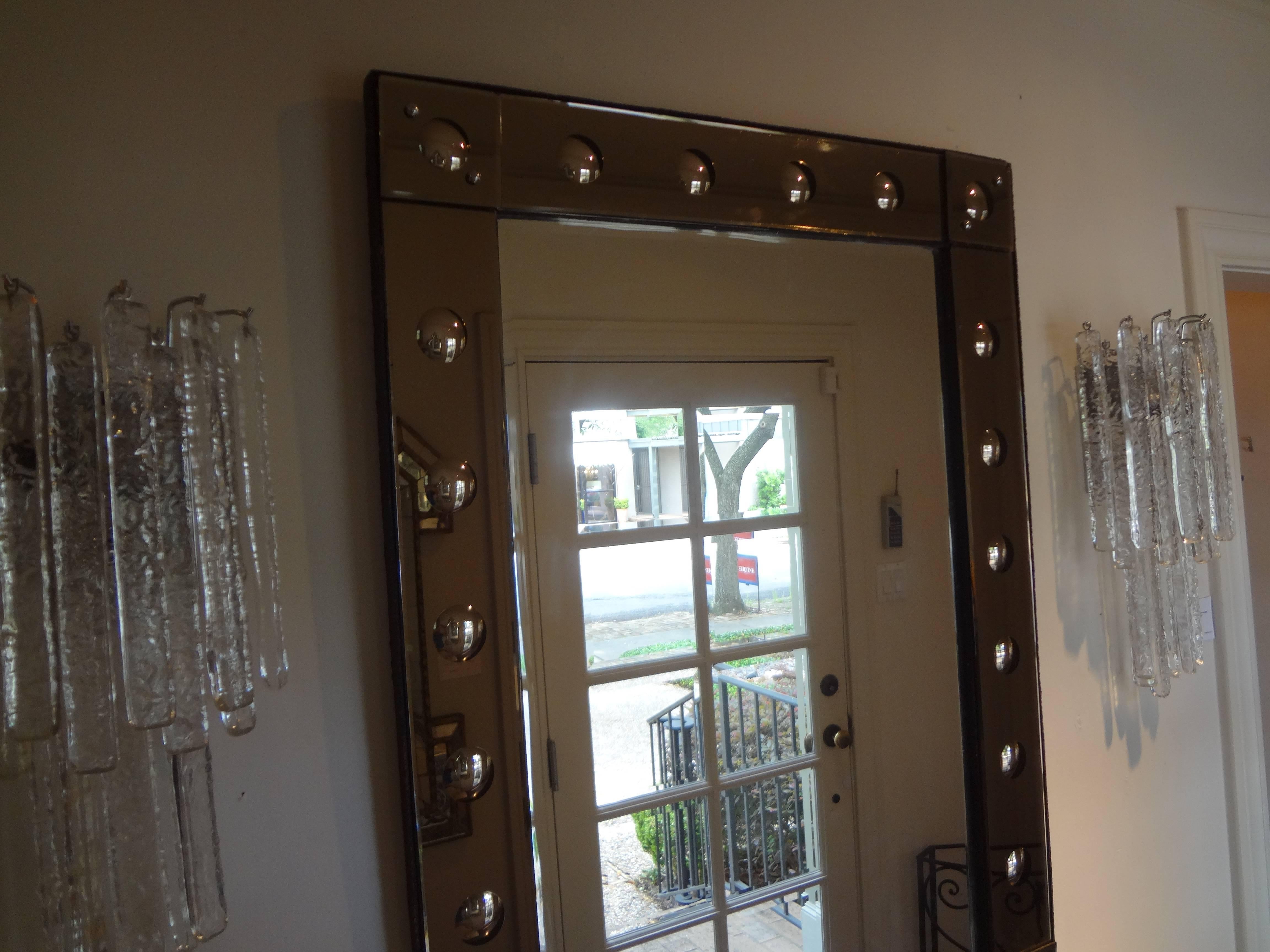 Mid-century Rectangular Beveled Bronze Venetian Mirror In Good Condition For Sale In Houston, TX