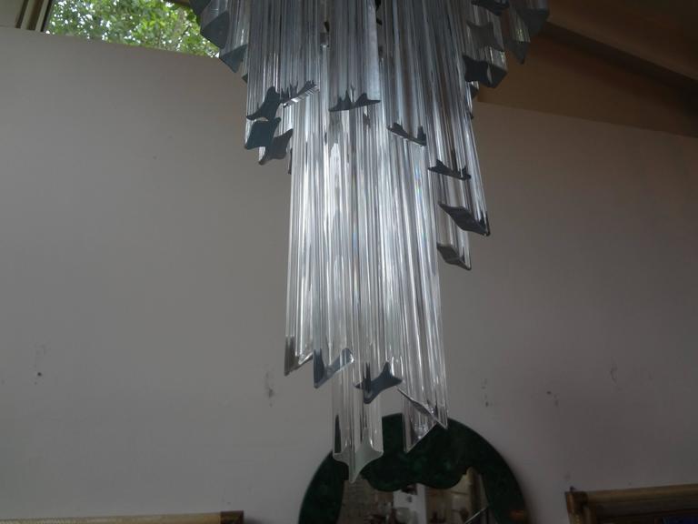 Hollywood Regency Venini Inspired Clear Murano Glass Prism Spiral Chandelier For Sale