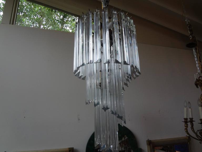 Italian Venini Inspired Clear Murano Glass Prism Spiral Chandelier For Sale