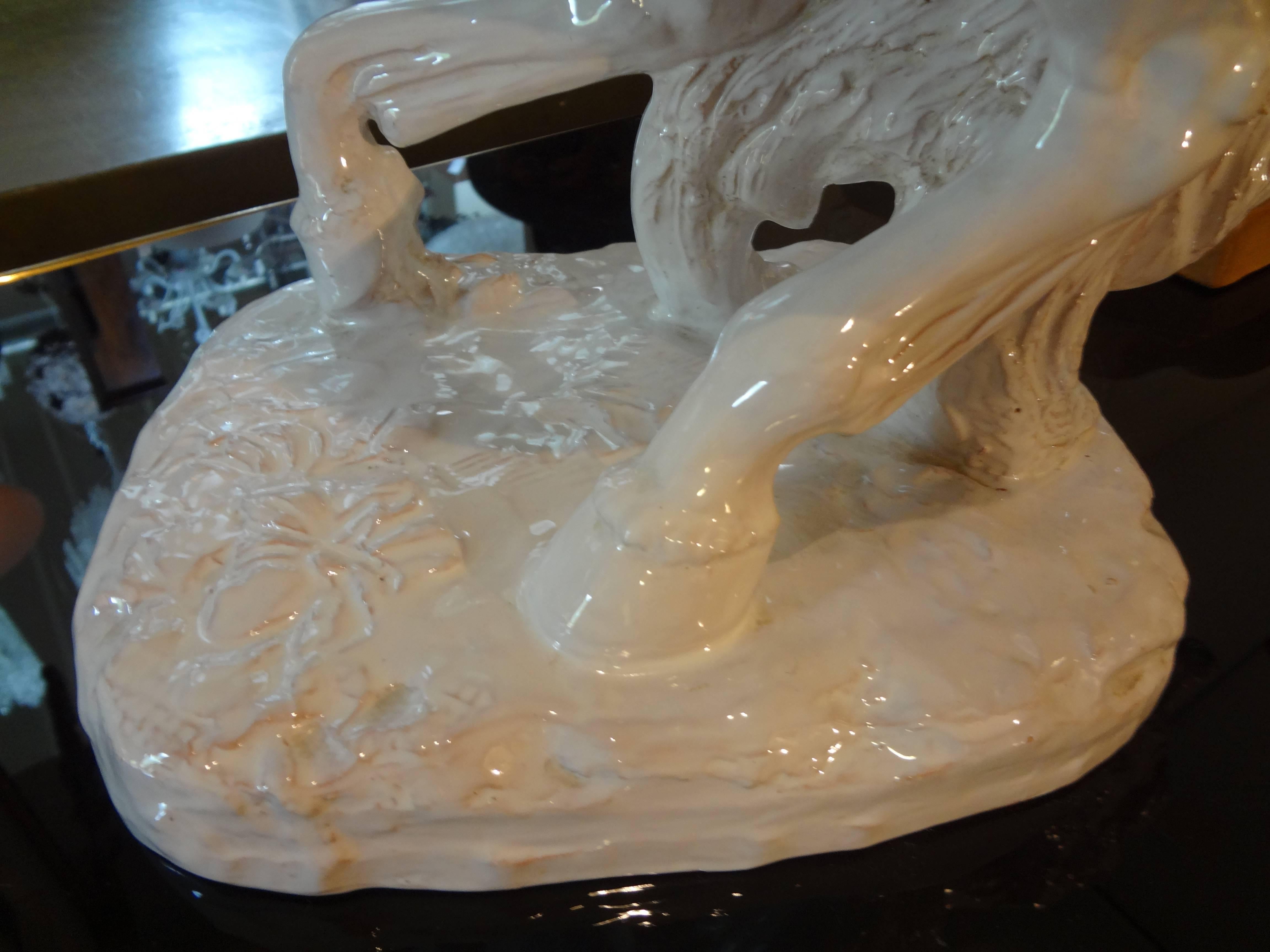 Large Italian White Glazed Terracotta Horse Sculpture In Good Condition In Houston, TX