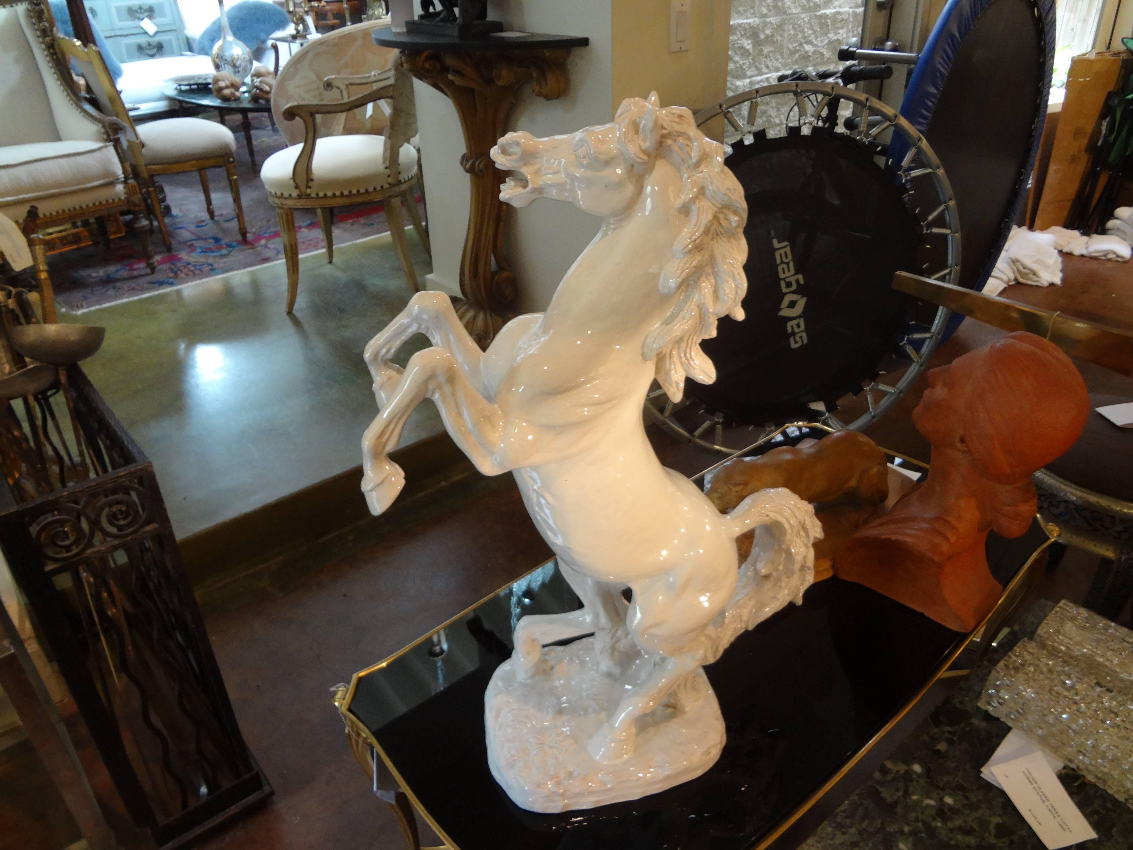 Mid-20th Century Large Italian White Glazed Terracotta Horse Sculpture