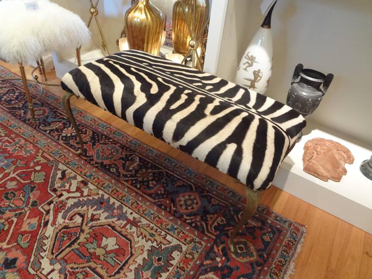 Italian Brass Bench Upholstered in Zebra Hide at 1stDibs
