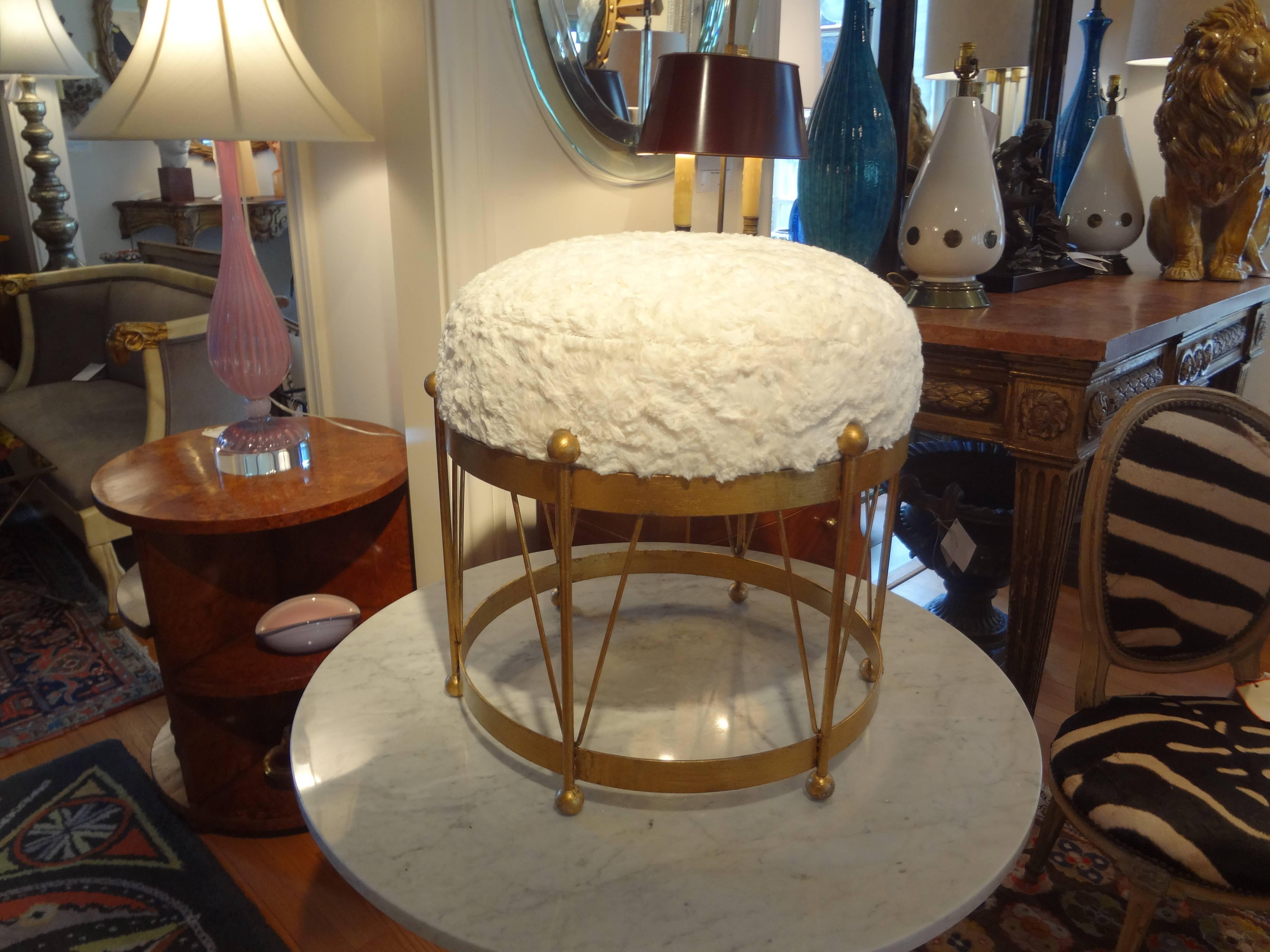 Mid-20th Century Mid-Century Gilt Iron Drum Ottoman