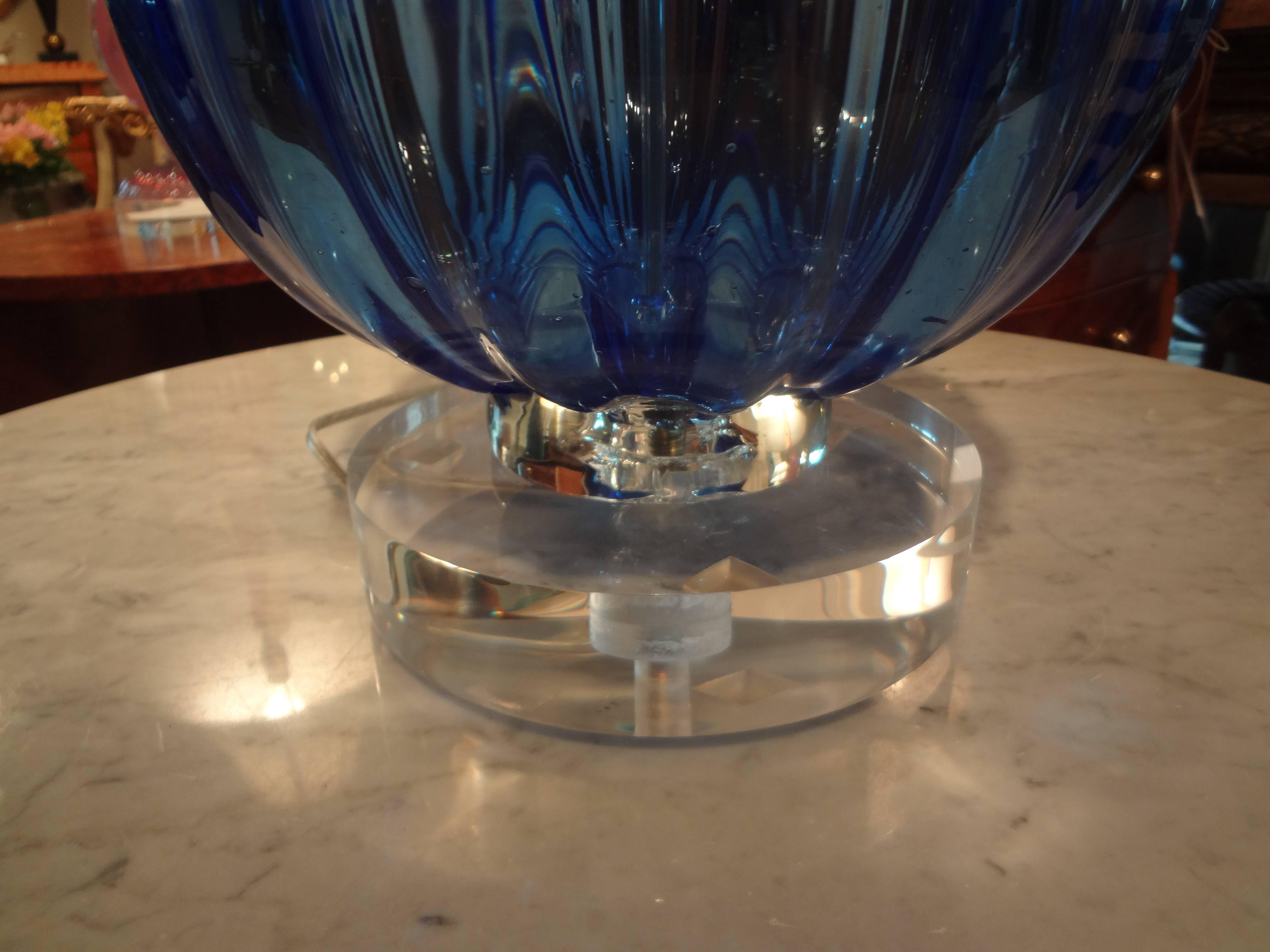 Hollywood Regency Large Mid-Century Blue Murano Glass Lamp