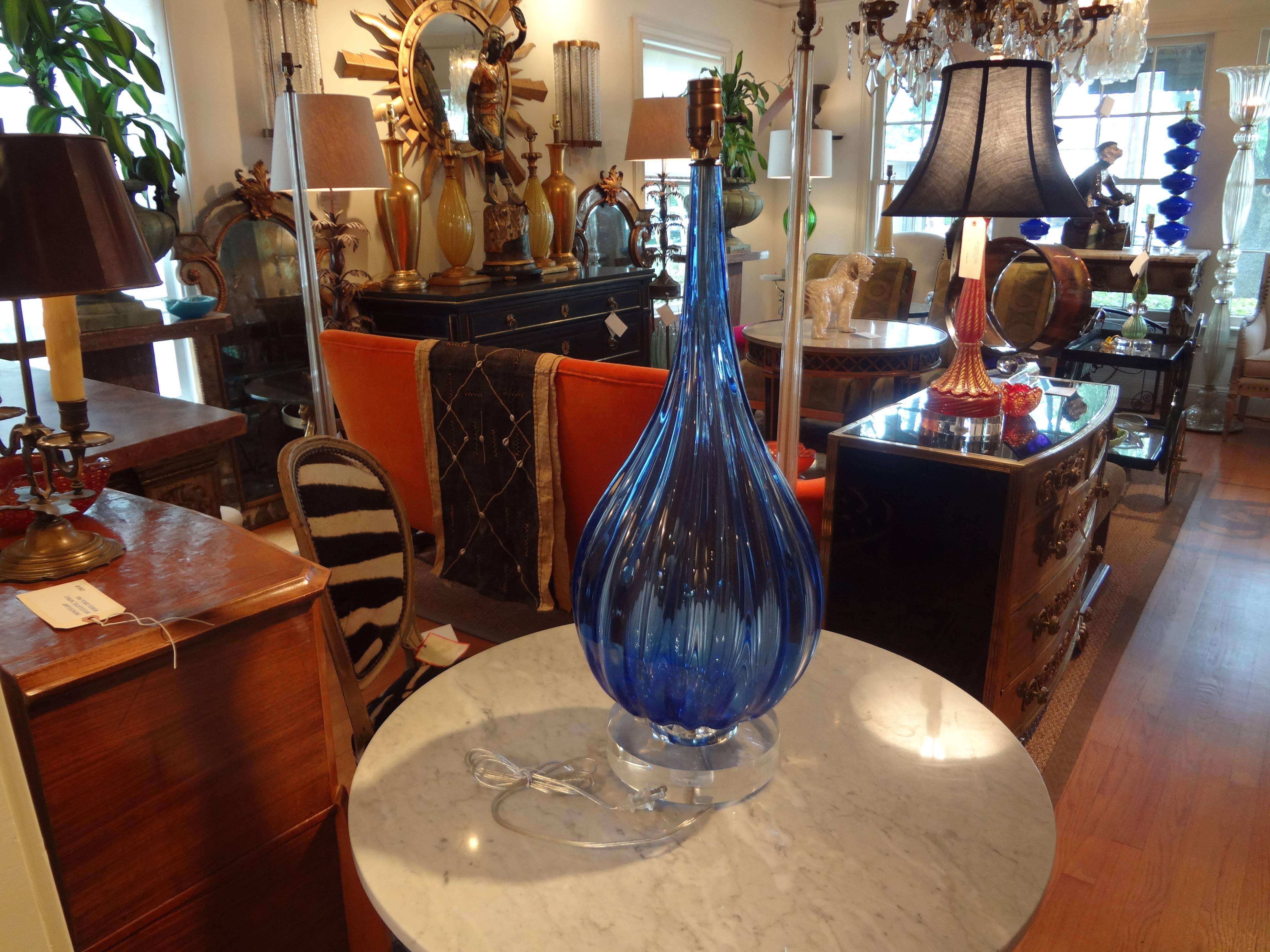 Mid-20th Century Large Mid-Century Blue Murano Glass Lamp