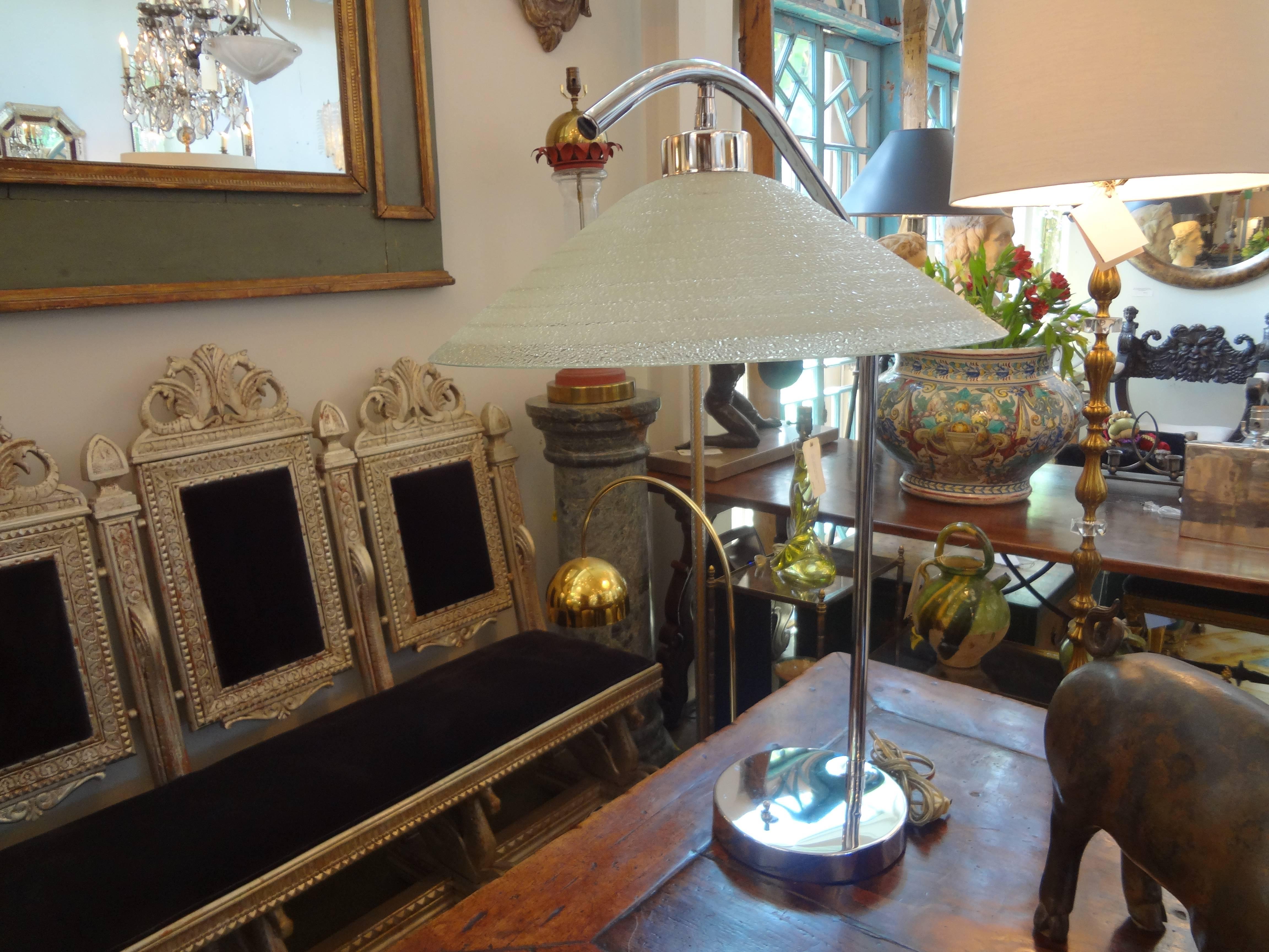 Mid-Century Modern Italian Mid-Century Chrome Desk Lamp with Glass Shade