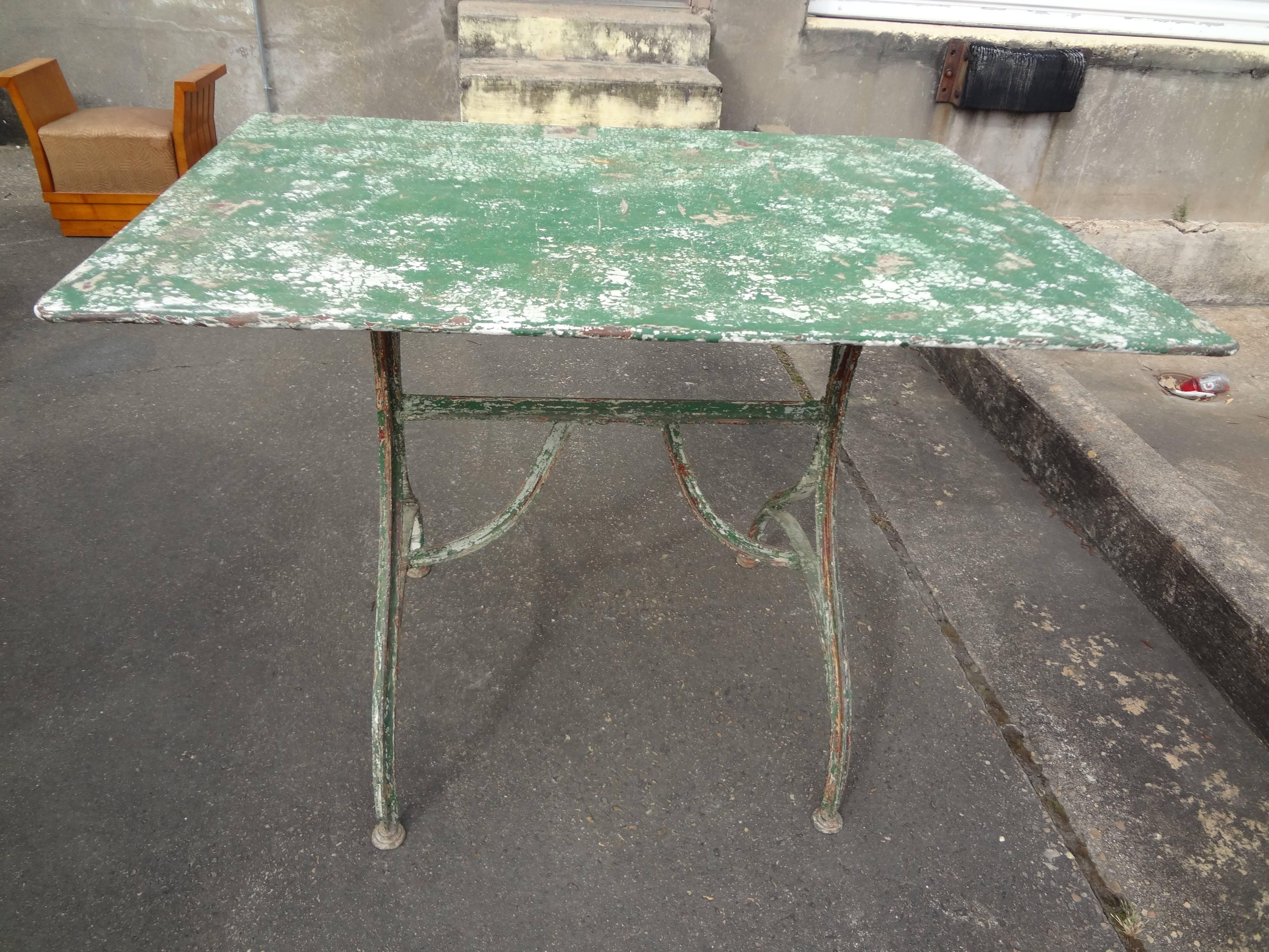 Antique French Rectangular Iron Garden or Bistro Table In Good Condition In Houston, TX